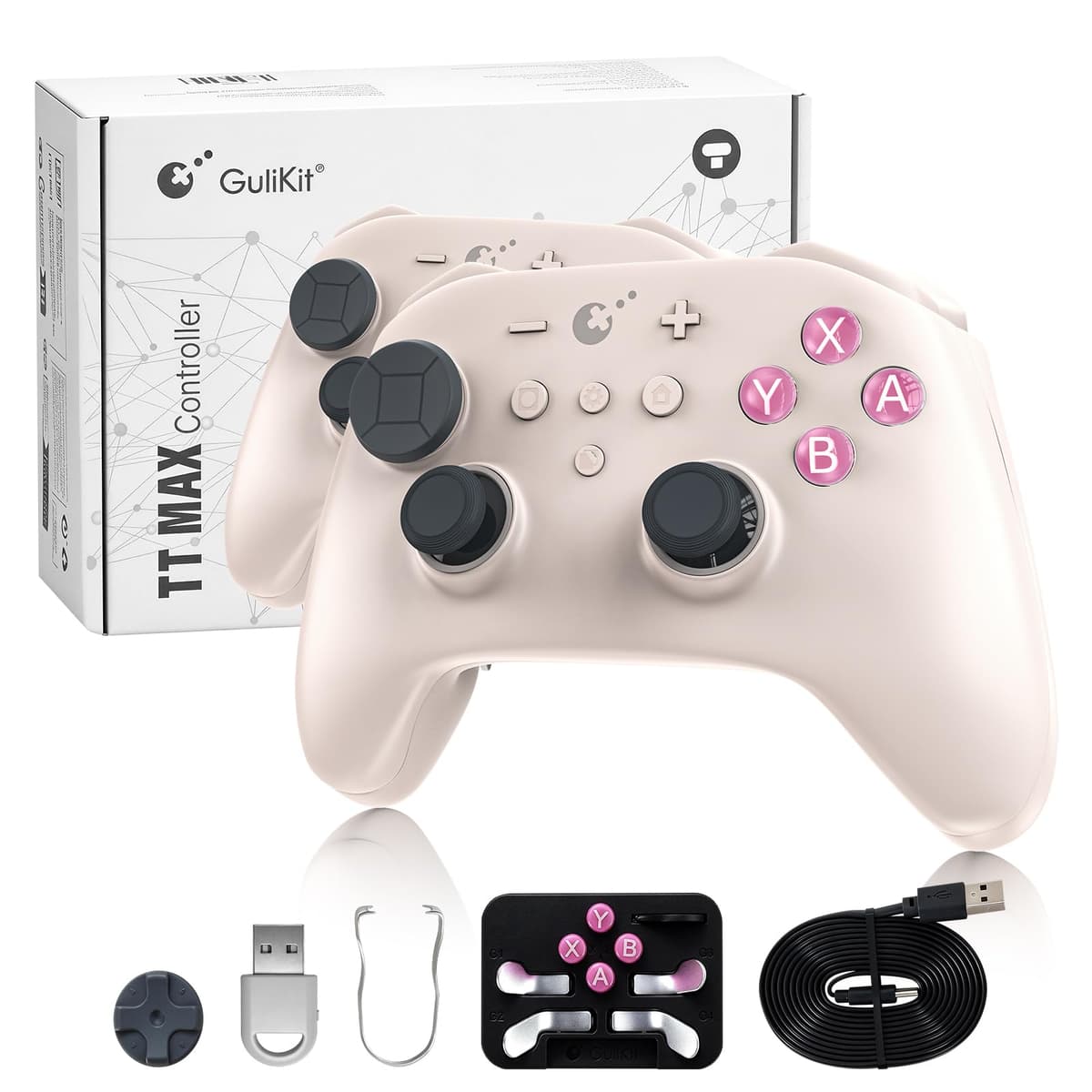 GuliKit TT Mando Inalámbrico para PC, Android, iOS, Switch 1/2, Joystick TMR, con Batería de 950 mAh, Función de Activación (Retro, TT PRO)