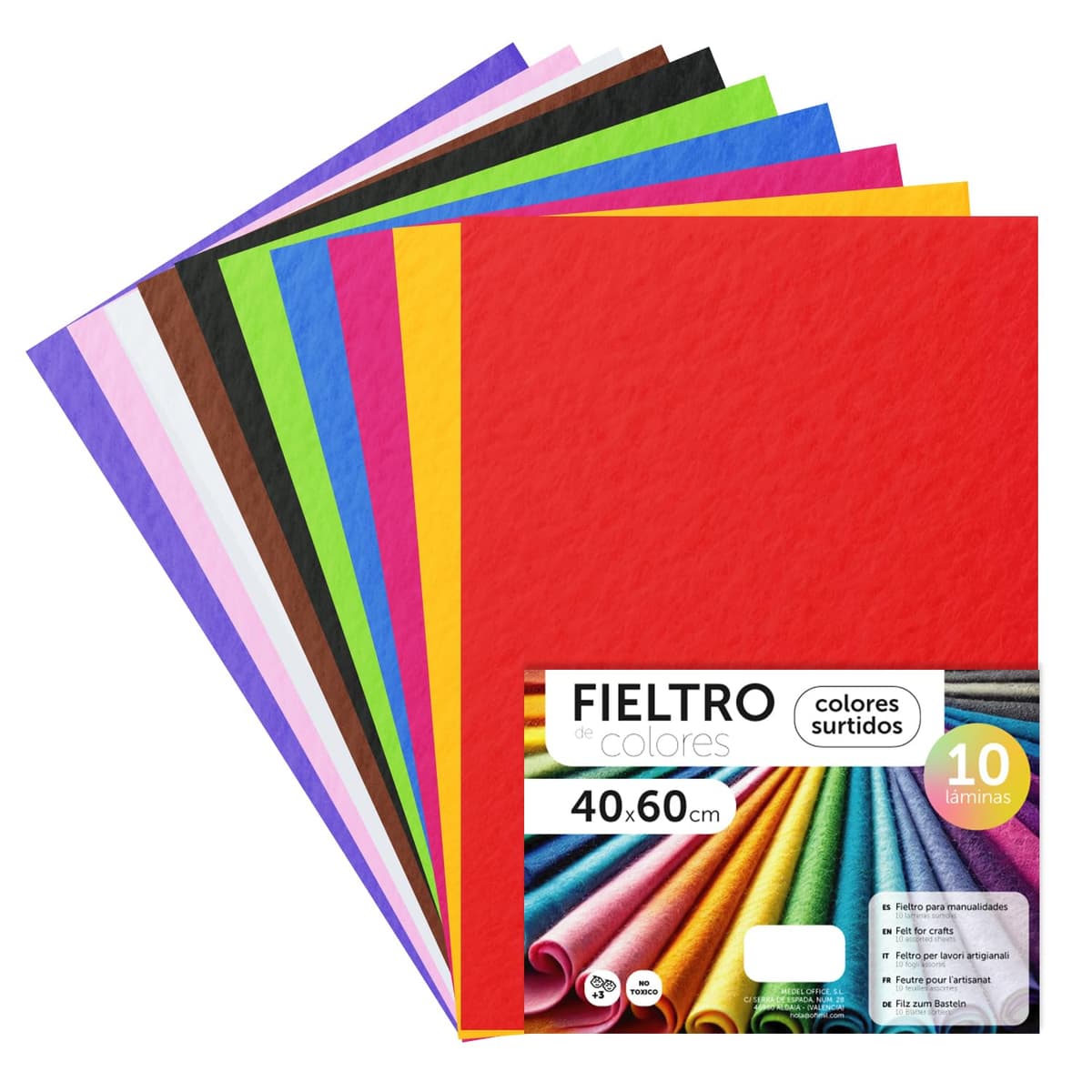 m-office Fieltro para Manualidades, Fieltro de Colores, Suave y Flexible, Material para Costura, Telas Patchwork, Ideal para proyectos DIY, artesanía o decoración, 40x60cm (surtidos, 10 uds)