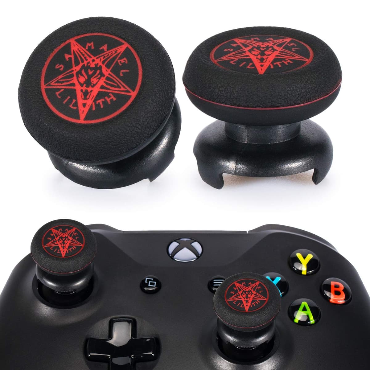 FPS Thumbstick Extender & Printing Rubber Silicone Grip Cover 2 Sets for Xbox Series X/S & Xbox One Controller (Demon Circle)