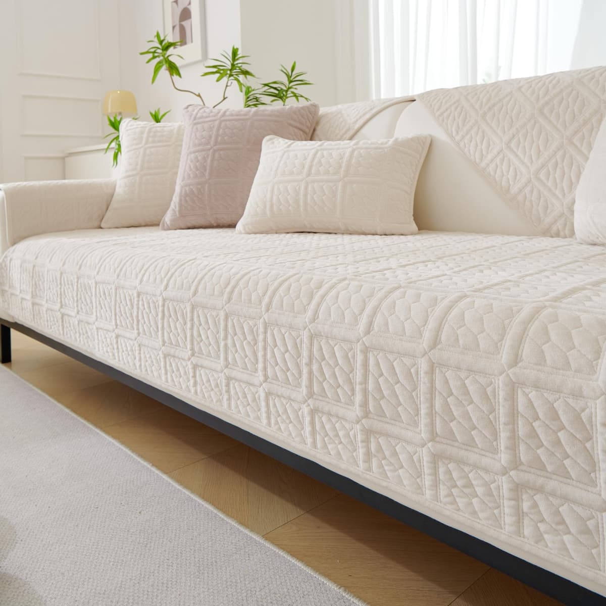 New Milk Velvet Soft Sofa Cover 1 2 3 Seater, Universal Couch Covers Non-Slip Corner Sofa Cover L Shape Sofa Slipcovers Furniture Protector for Living Room(Cream, 1PC 70*90cm Armrest or Backrest)