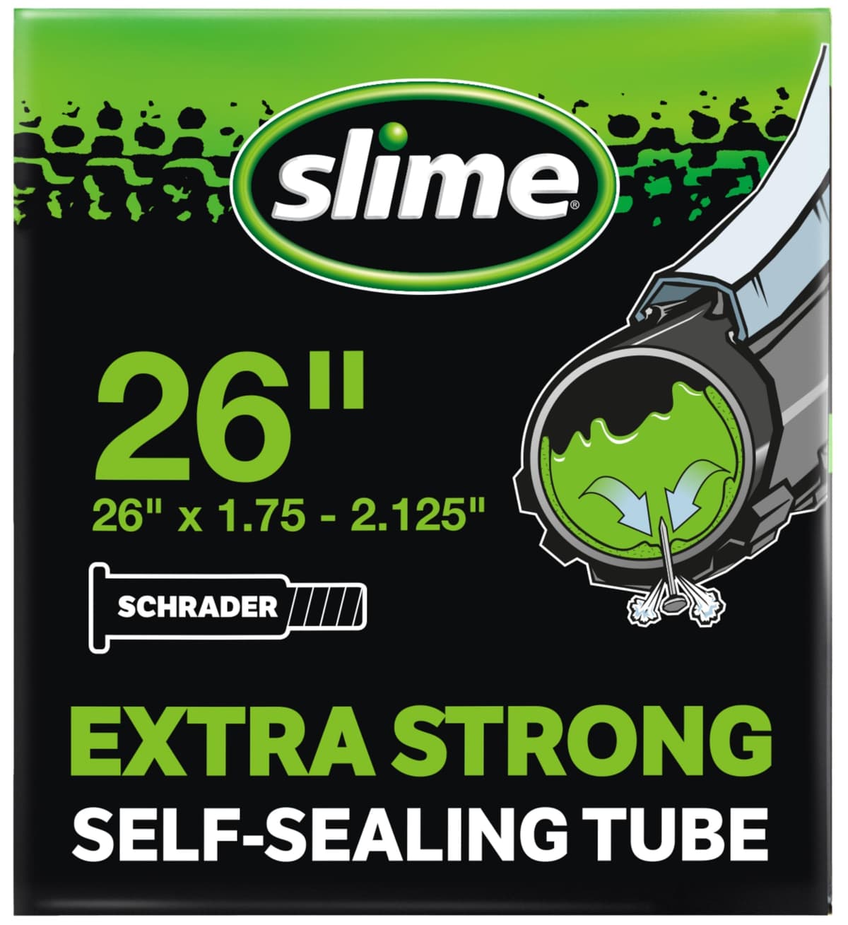Slime 30059 Cámara Interior de Bicicleta con Sellante de Pinchazos Slime, Sellado Autónomo, Prevenir y Reparar, Válvula Schrader, 47/57 - 559 mm (26"x1,75-2,125")