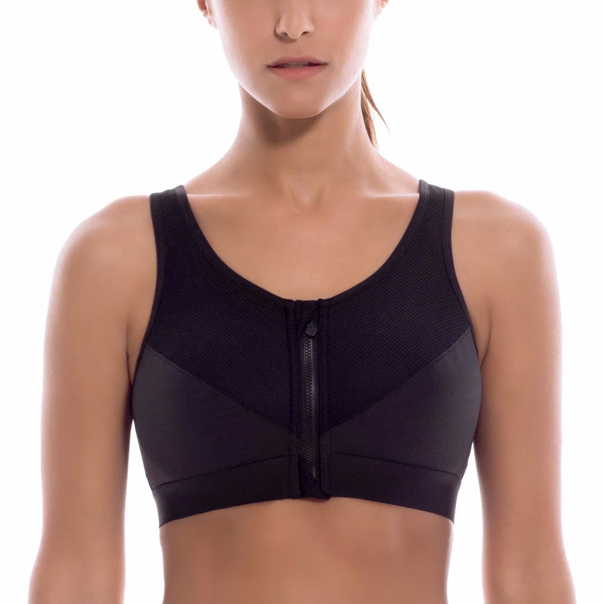 SYROKAN Women's Sports Bra High Impact Front Fastening Zipper Wireless Post Surgery Support Workout Bra