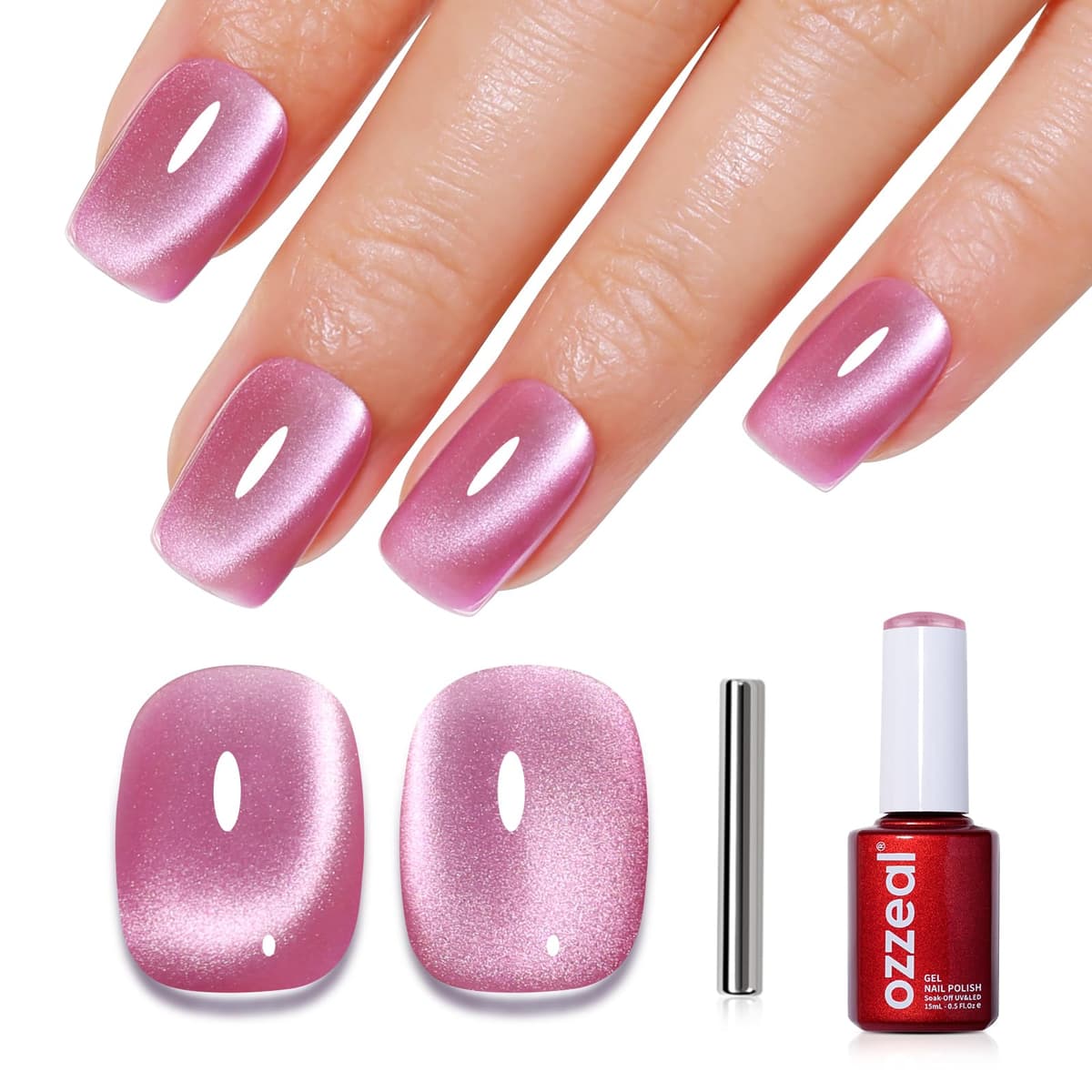 Cat Eye Gel Nail Polish, 15ml Bright Pink Magnetic Nail Gel Polish With Magnet UV LED Holographic Glitter Diamond Shimmer Sparkle DIY Manicure