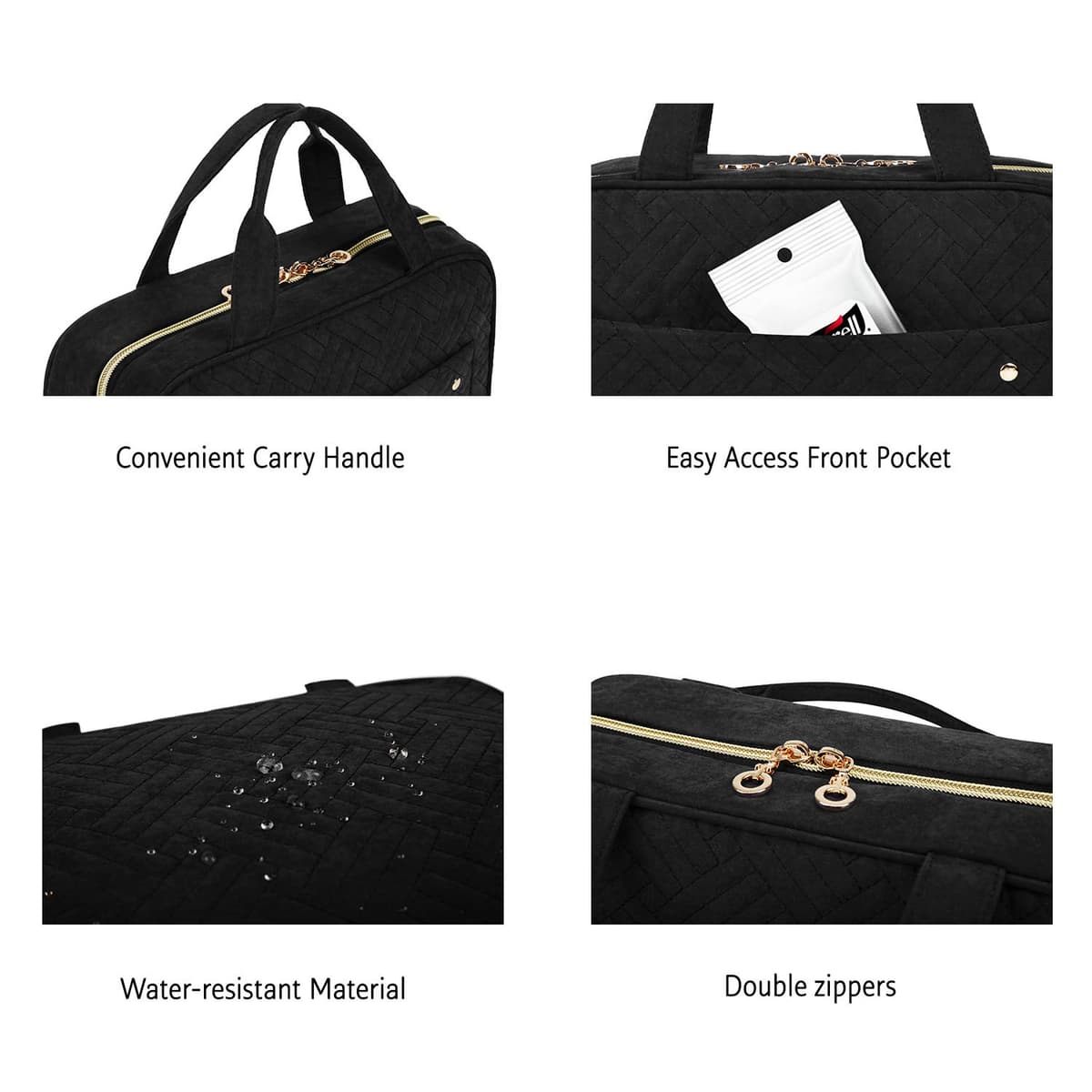 BAGSMART Toiletry Bag Travel Bag with Hanging Hook, Water-resistant Makeup Cosmetic Bag Travel Organizer for Accessories, Shampoo, Full-size Container, Toiletries (Black, Medium) — view 5
