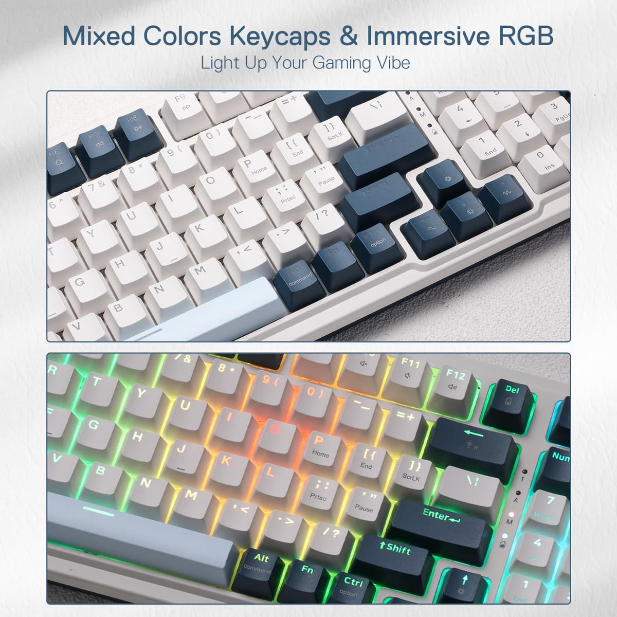 Redragon K686 PRO 98 Keys Wireless Gasket RGB Gaming Keyboard, 3-Mode Win/Mac Mechanical Keyboard w/5-Layer Noise Dampening, Dedicated Knob Control & Hot-Swap in Linear Red Switch, Blue Himmel Color — view 3