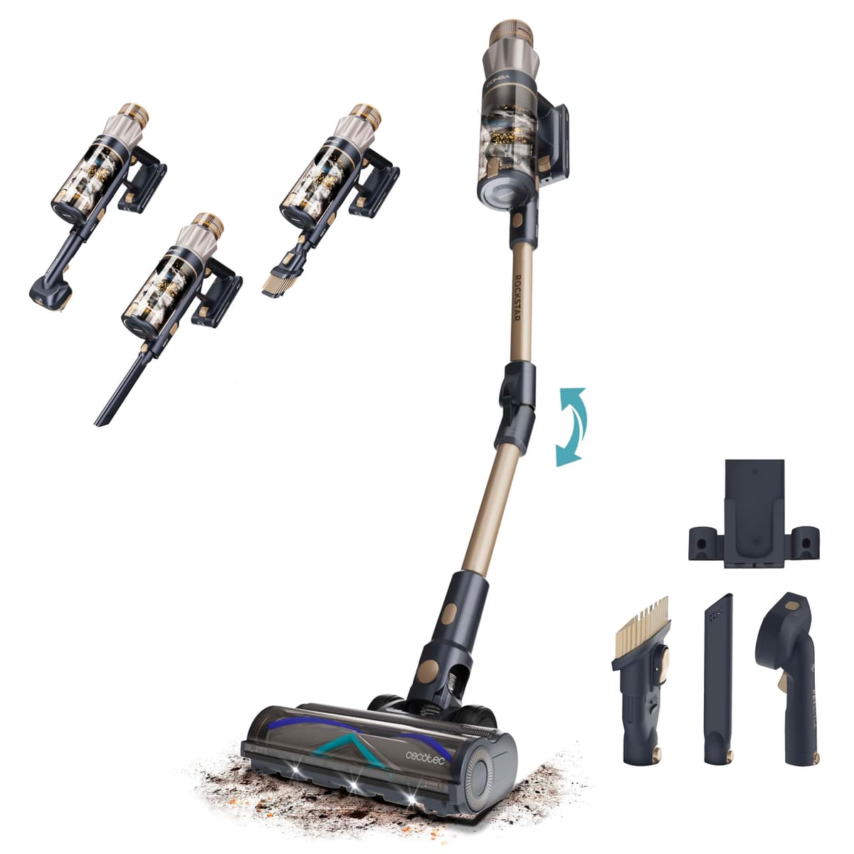 Cecotec Aspiradora Escoba sin Cable Conga Rockstar RS90 Pet Flex. 600W, Potencia de Succión 160AW, 40kPa, Modo Auto, Cepillo Animales y Tubo Flexible, Limpia hasta 140m2 sin parones en Modo Eco