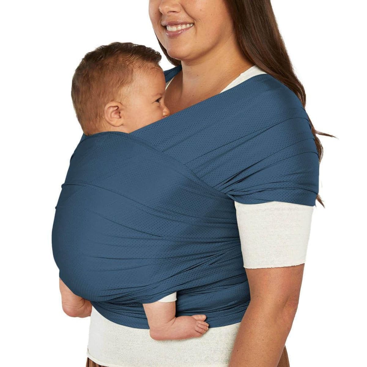 Ergobaby Fular portabebés para recién nacidos desde el nacimiento hasta los 11,3 kg, fular Aura Mesh de poliéster reciclado y elastano, elástico y transpirable, fular unisex, Azul (Twilight Navy)