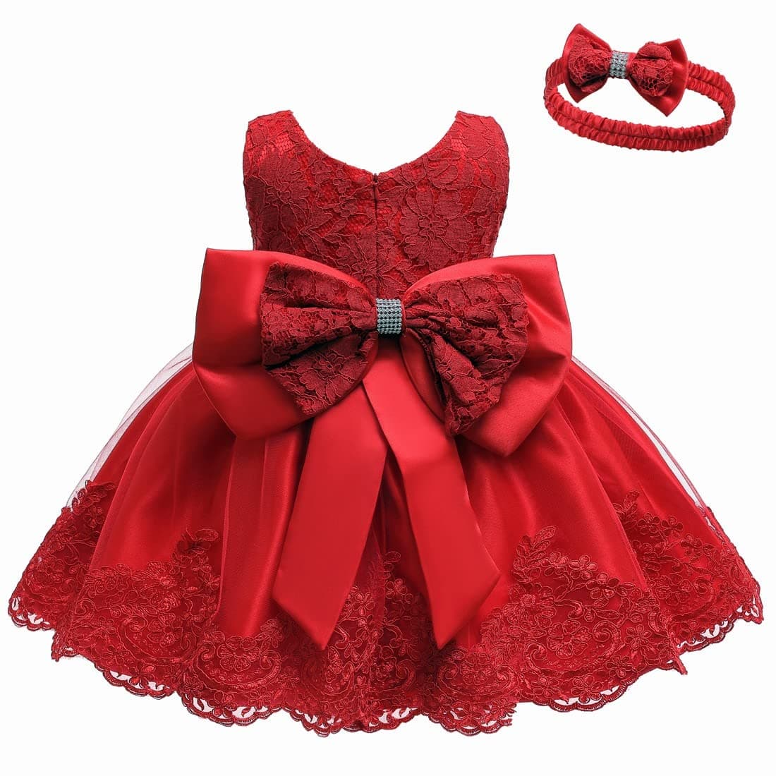 LZH Baby Girls Flower Wedding Dress Toddler Birthday Party Pageant Baptism Christening Tutu Gown Bowknot Dress