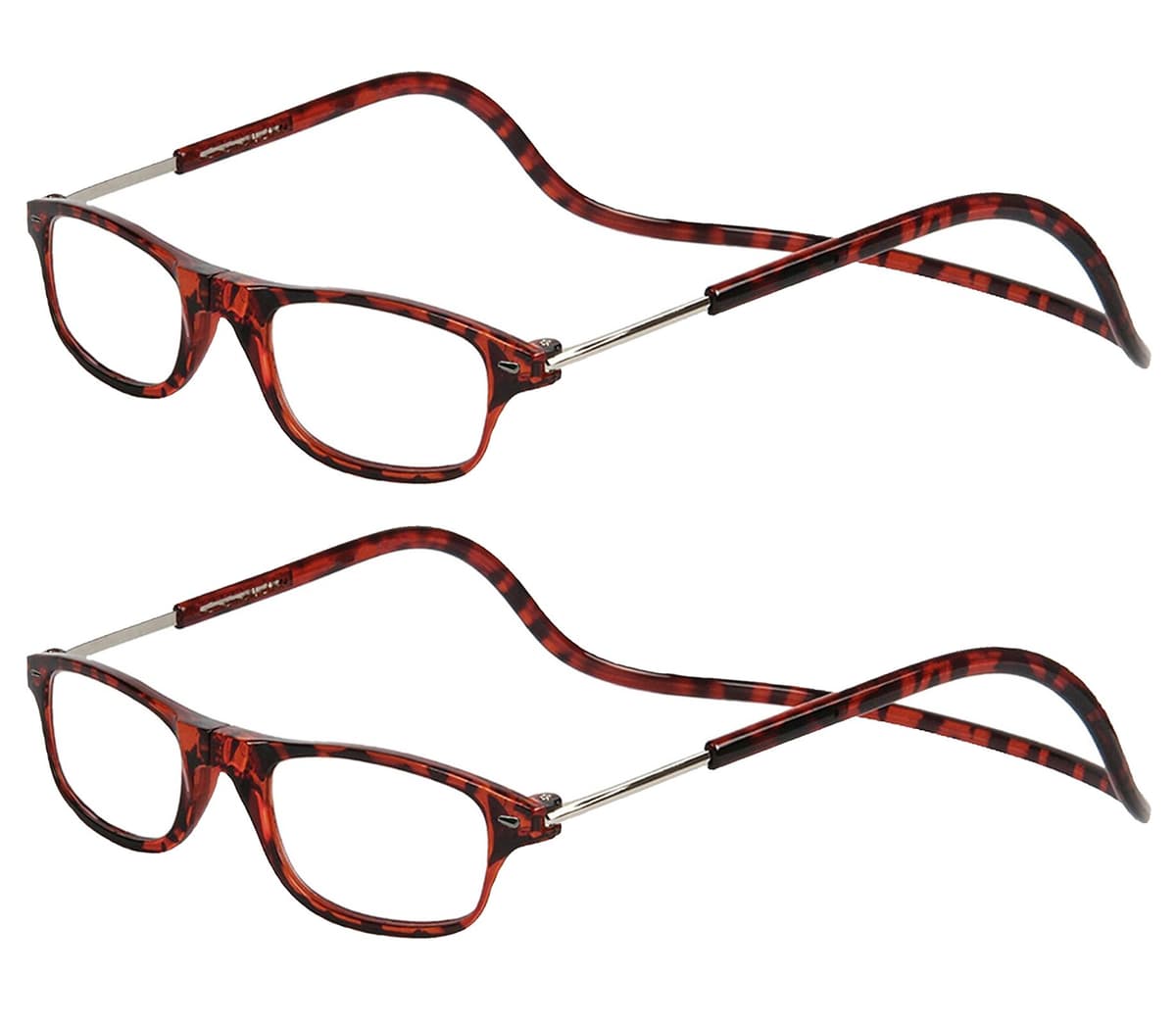 TBOC Pack: Gafas de Lectura Presbicia Vista Cansada – (Dos Unidades) Graduadas +2.00 Dioptrías Montura Marrón Carey Hombre Mujer Imantadas Plegables Lentes Aumento Leer Ver Cerca Cuello Imán