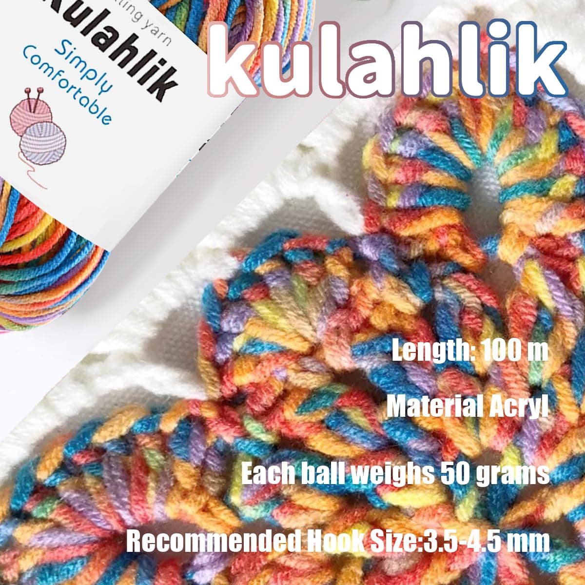 250g(5x50g) Acrylic Yarn for Crochet/Knitting, Colorful Gradient Yarn Thread, 5 Rolls Skeins, Perfect for Any Knitting Crochet and Crafts Mini Project — view 2