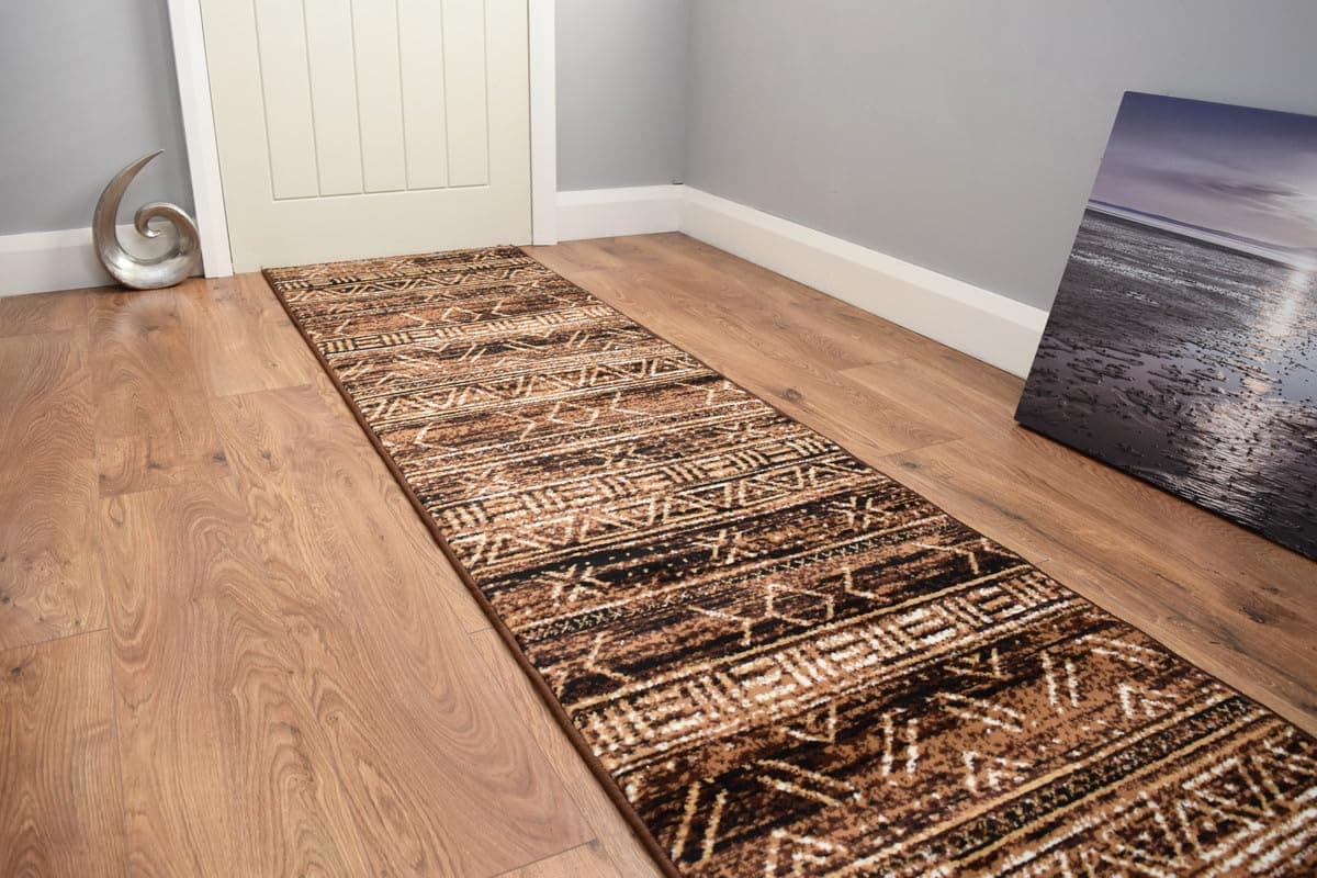 SrS Rugs® Luna Collection, Modern Long Carpet Runner Rug for Entrance Hall and Stairs. Smooth Soft 8mm Depth Pile. 70cm Wide. Any length (Aboriginal Brown, Length: 1' (30cm))