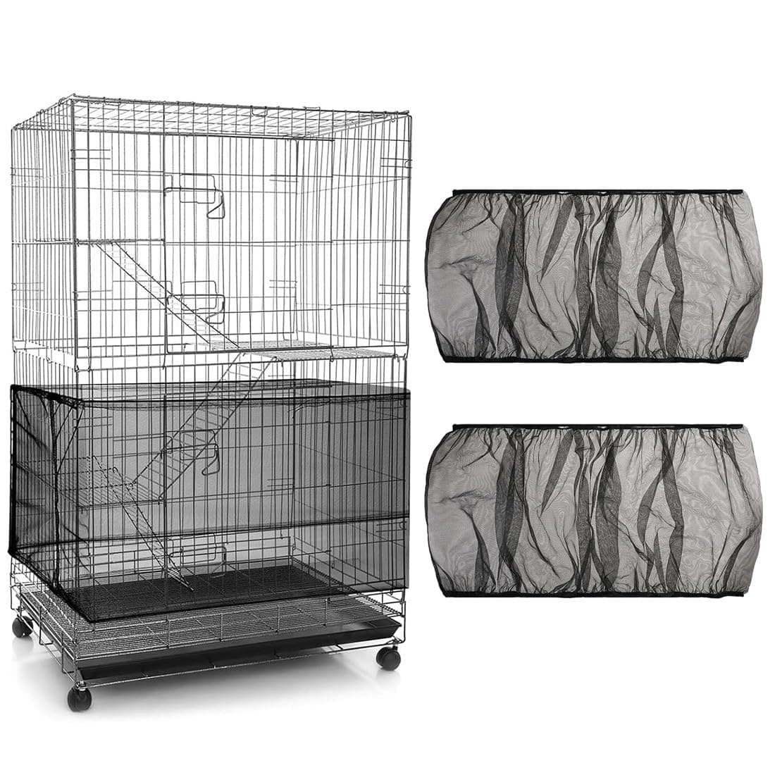 Cubierta de jaula,2 pcs Cubiertas universales de jaula, cubierta de malla, para loros ajustable, malla de nylon suave, para jaulas, negro