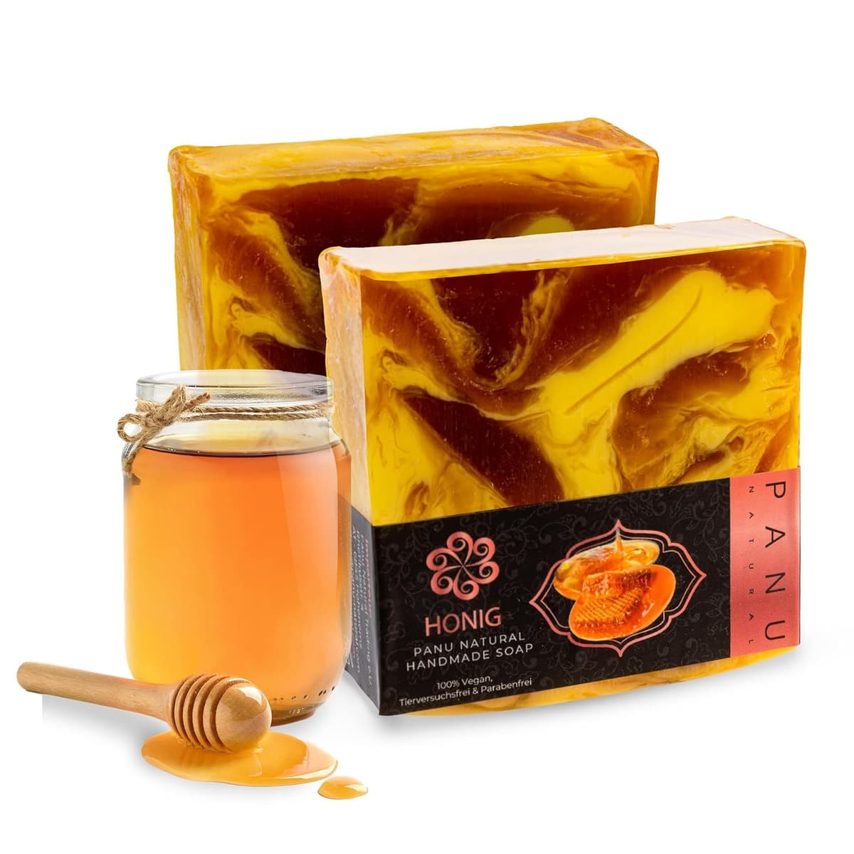 Panu Soaps Miel - Jabón de Ducha Vegano para Todo Tipo de Piel - Jabón Natural como Gel de Ducha Sólido y Champú Sólido - Jabón de Ducha Natural como Gel de Ducha Sólido