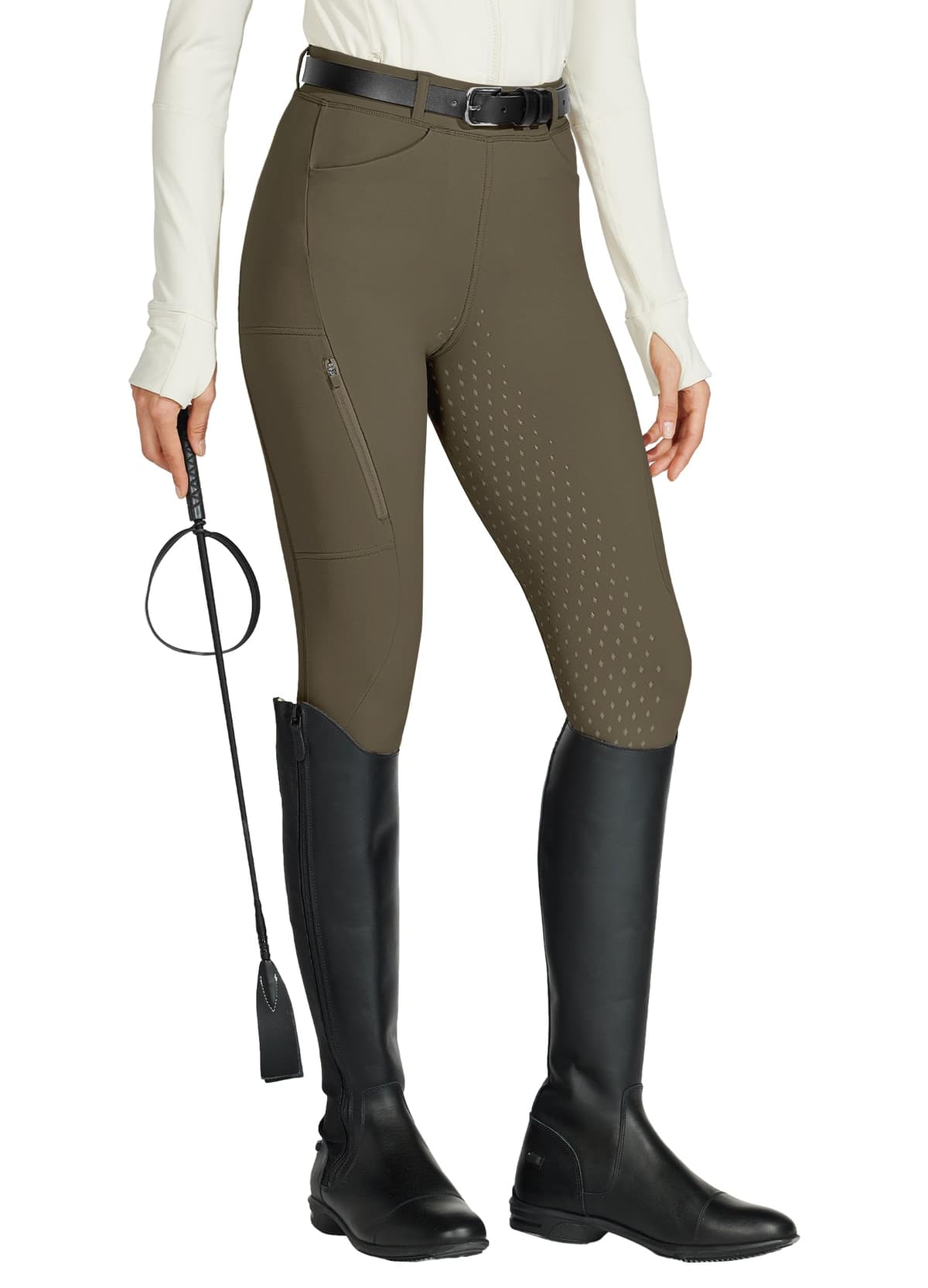WILLIT Pantalones de equitación para mujer con ribete completo de silicona, cintura alta, elásticos, con bolsillo de cremallera, trabillas para cinturón