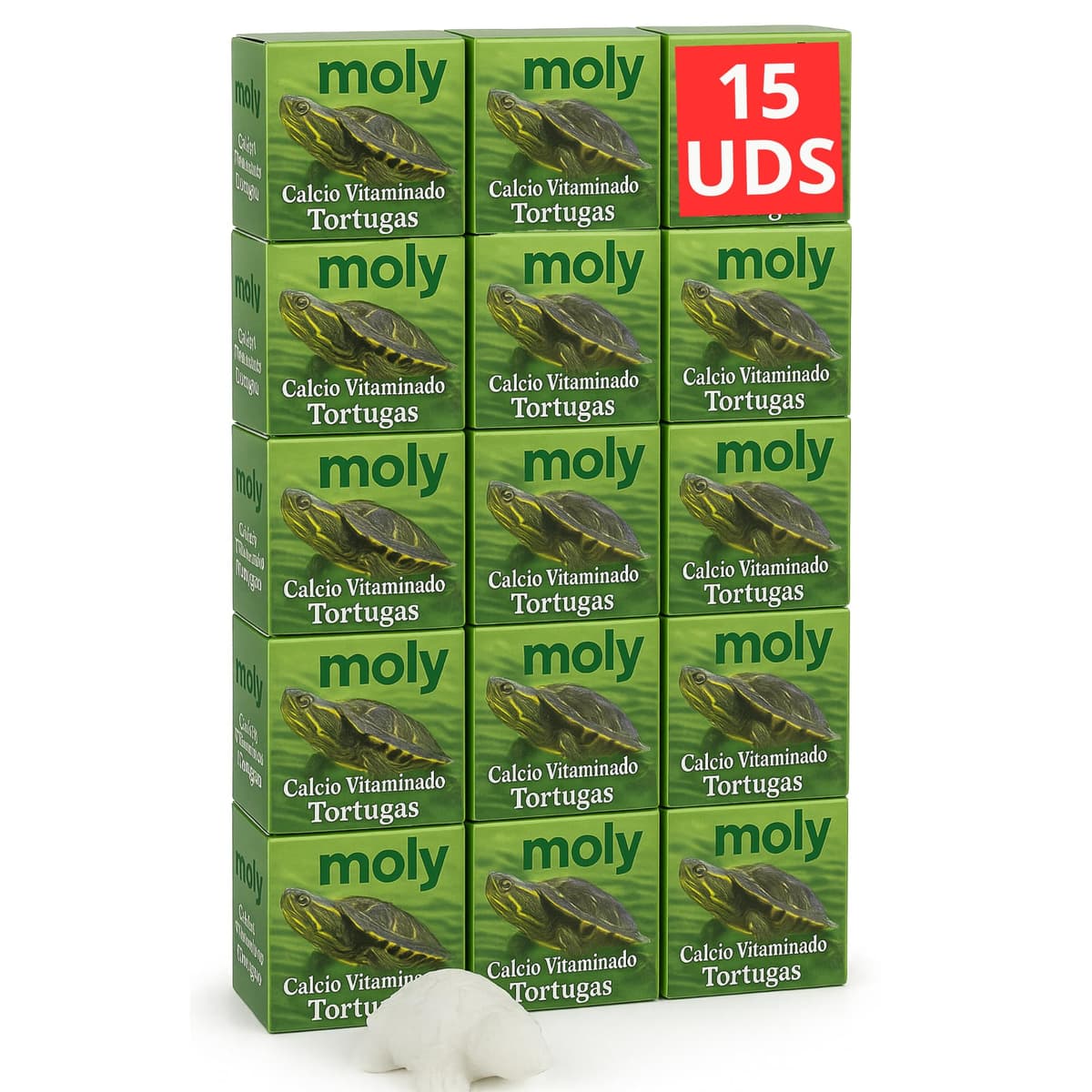 MOLY Pack 15 Bloques de Calcio Vitaminado para Tortugas de Agua | Pastillas Carburo Calcio Disolubles en Agua de Liberación Lenta para Tortuguera | Fortalece Caparazón | Neutraliza pH Acuario