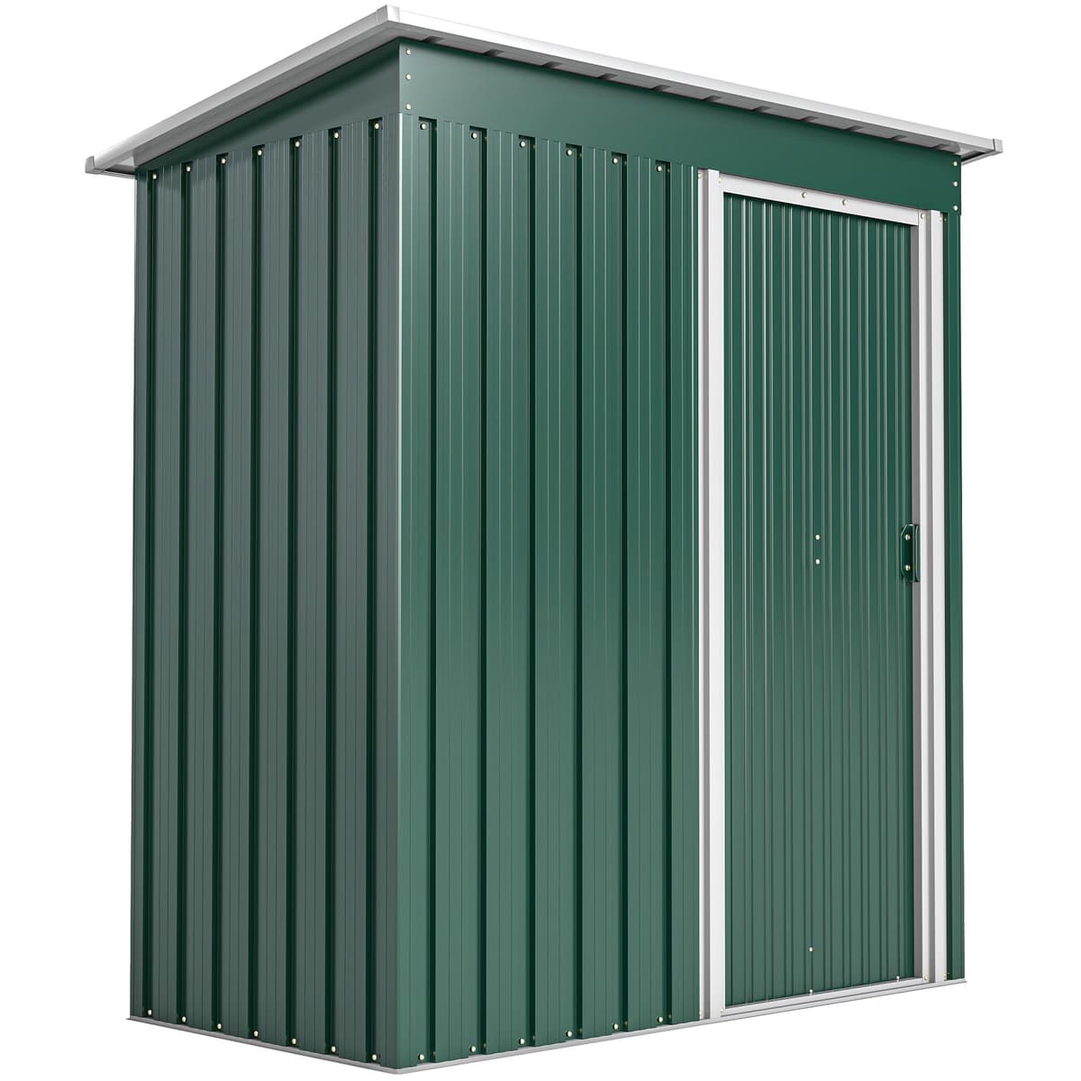 Outsunny Caseta de Jardín Exterior, 1,16 m², 163x89x182 cm, Cobertizo de Jardín Exterior Metálico con Puerta Corredera y Techo Inclinado, para Almacenamiento de Herramientas, Verde