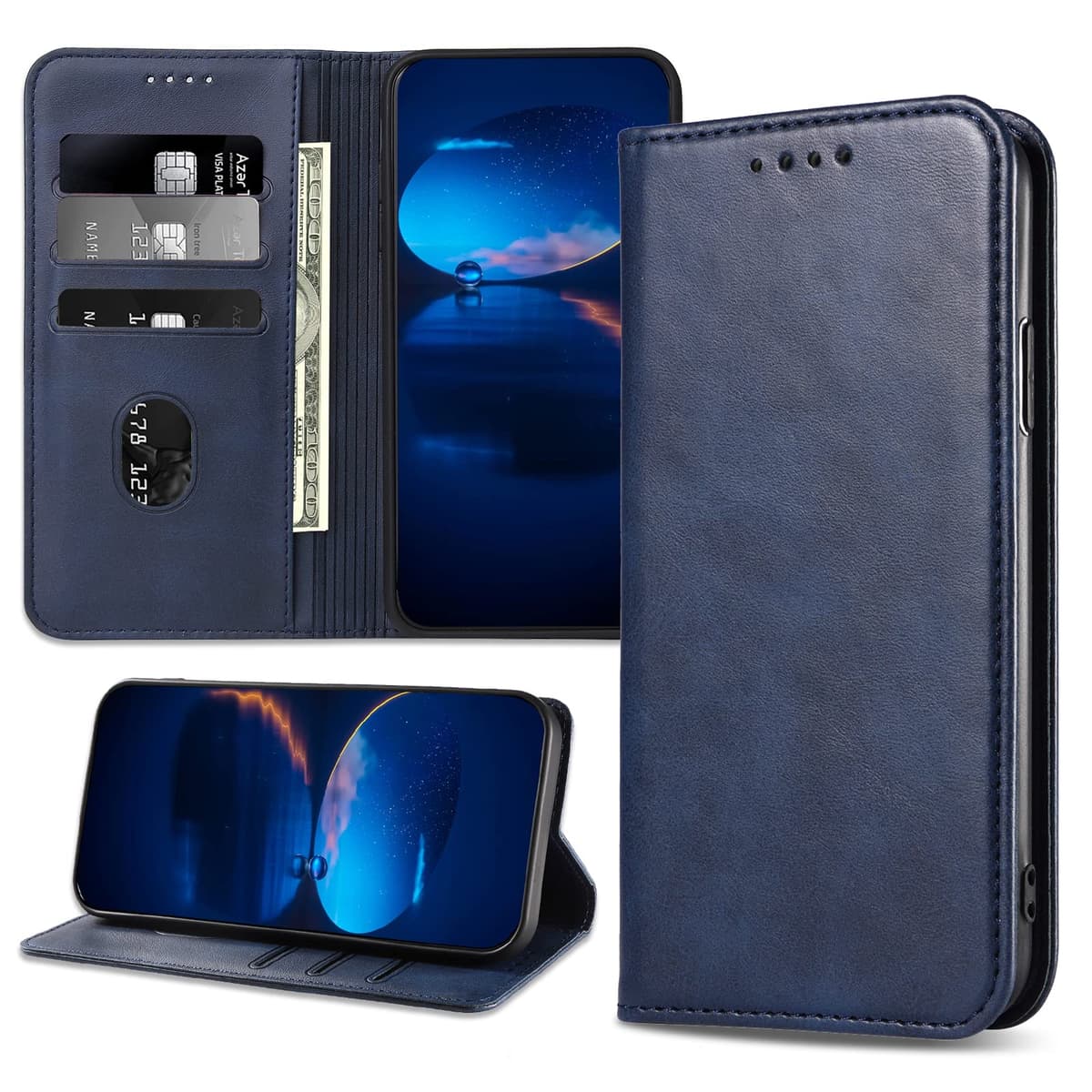 Case for OnePlus 10T 5G, Classic PU Leather Magnetic Wallet Case, Flip Folio Protective Phone Cover Compatible with OnePlus 10T 5G, Blue