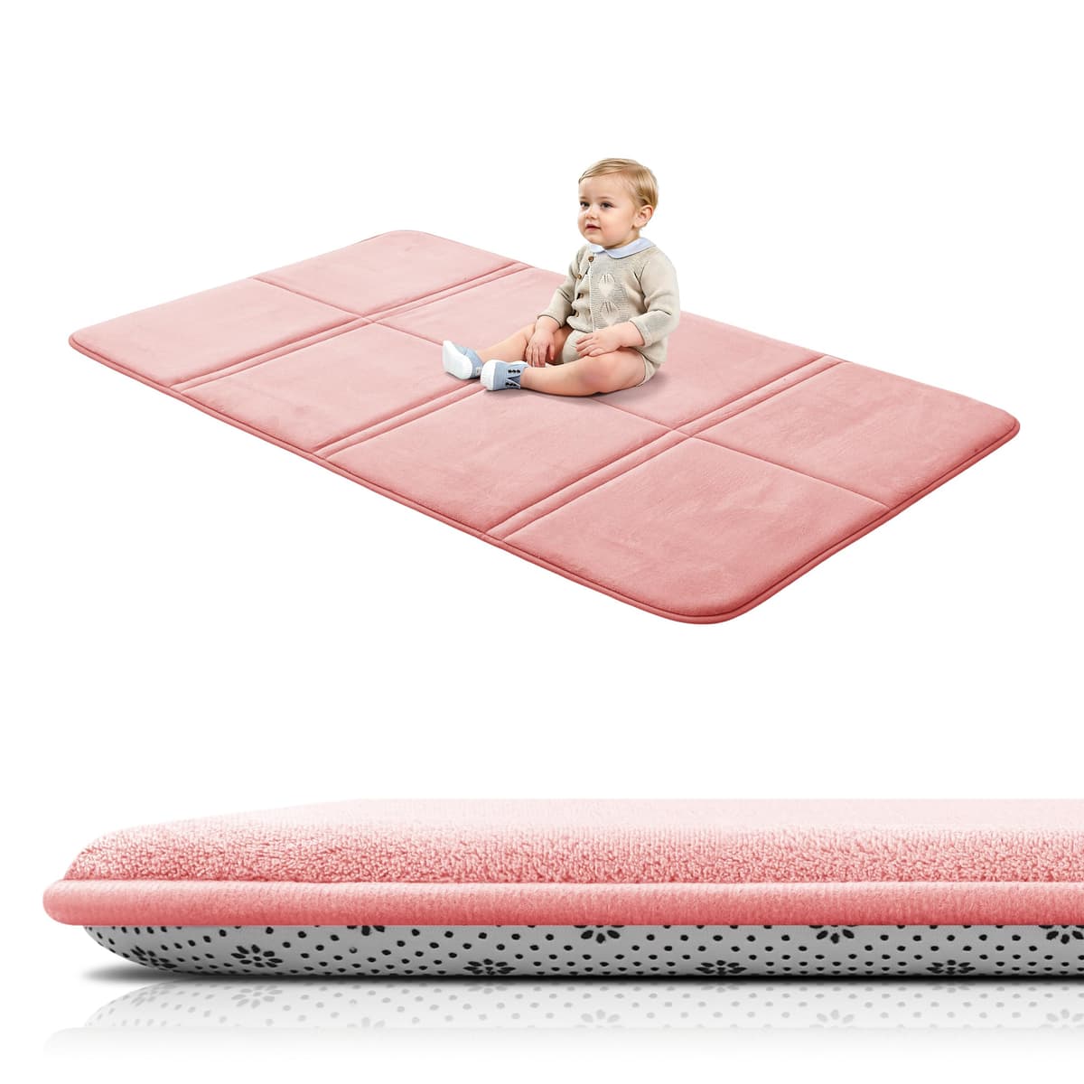 BYBYME 3cm Thick Baby Play Mat for Floor, 80 * 150cm Foldable Playpen Mat with Non-Slip Backing for Infant, Kids and Toddler Crawling, and Perfect Carpets for Yoga, Exercise, Pink