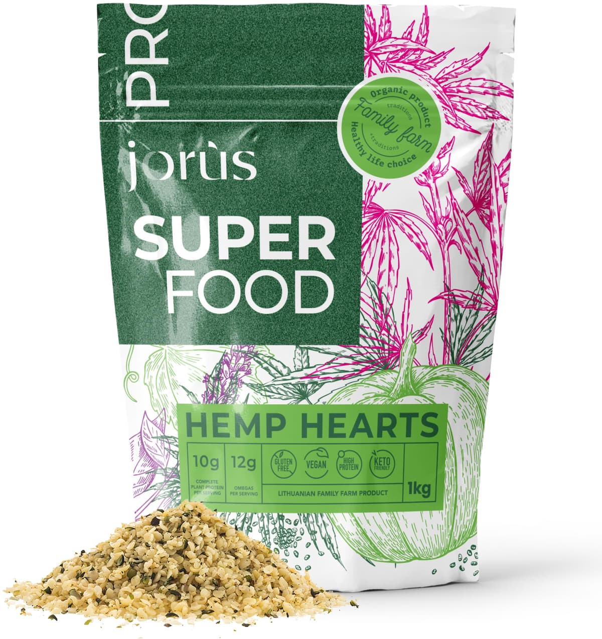 Jorus Semillas de Cáñamo Naturales Descascaradas y Crudas 1kg – Fuente Rica en Omega 3 y 6, Proteína y Fibra, Perfectas para una Dieta Saludable, Origen Europeo, Sin Aditivos - Hemp Seeds