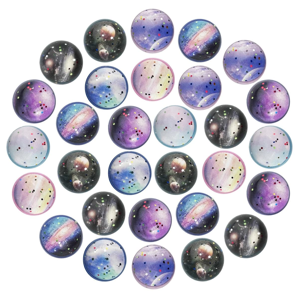 Brysalis 30 Piezas Pelotas Saltarinas para Niños, 30 mm Pelota Saltarina Espacio, Goma Bolas Rebotadoras, Pelotas de Goma de Juguete, Pelotas de Rebote de Regalos para Cumpleaños Infantiles