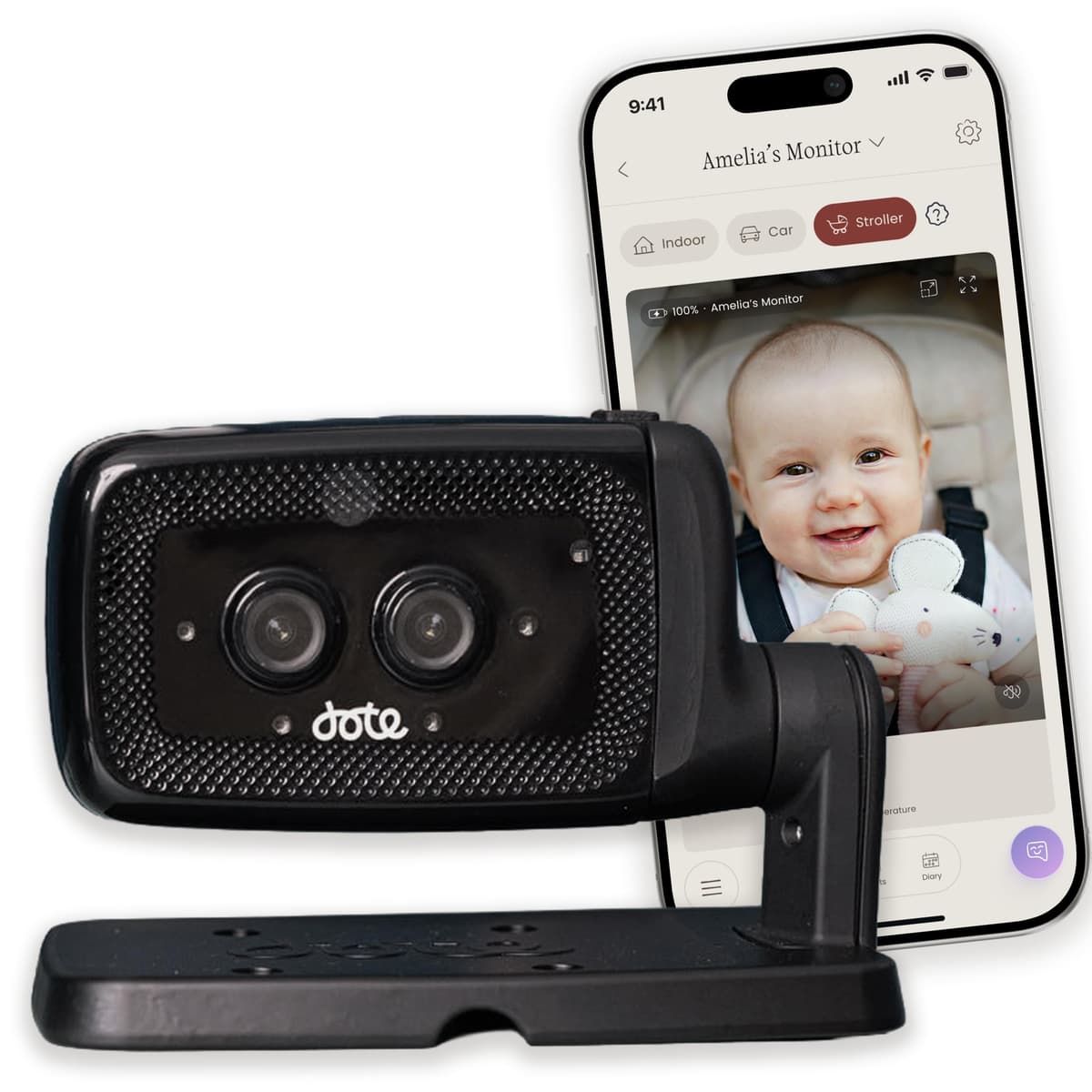 dote Buddy Portable Baby Monitor for Home, Car & Stroller. Built-in AI-Powered Parenting Assistant. 2.5k QHD WiFi Camera, Night-Vision, Smart Cry Detection, Virtual Boundaries