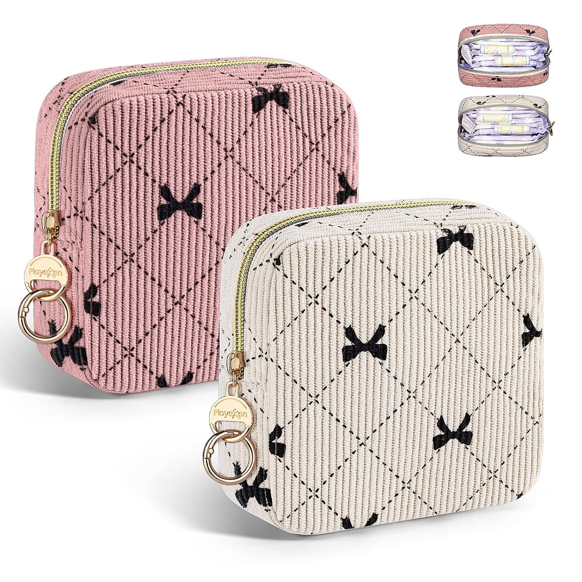 2 Piezas Neceser Compresas Pequeño Bolso de Almacenamiento Neceser para Compresas Algodon Tampones Bolsa Menstrual con Cremallera de Servilletas Sanitarias Bolsas Regalo para Adolescentes Niñas Mujer