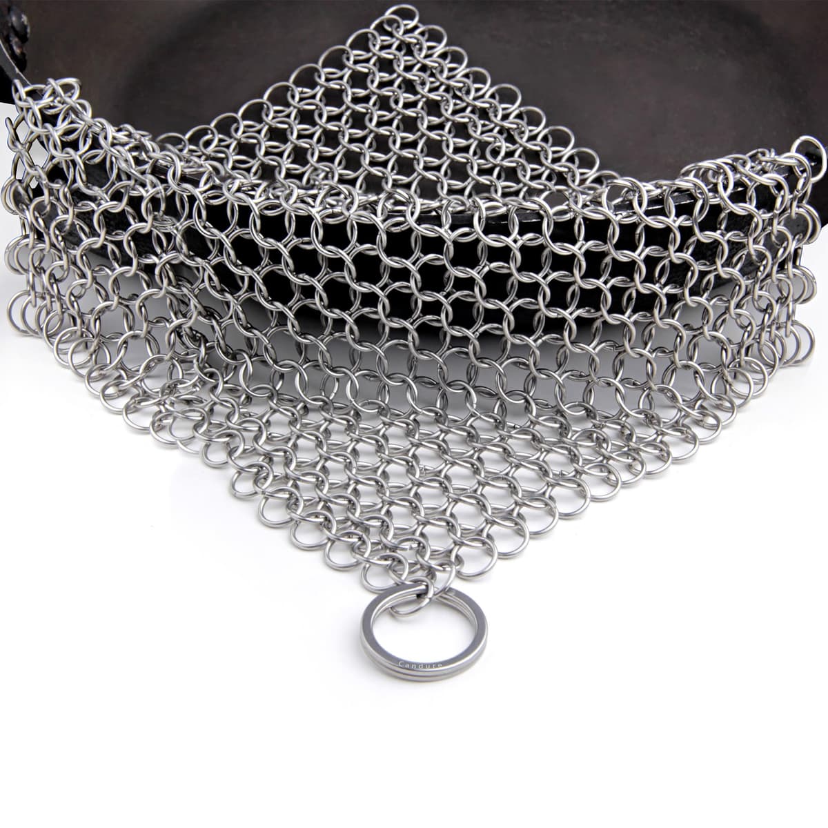 Candure Limpiador de Hierro Fundido - Acero Inoxidable de 17 x 17 cm Depurador de COTA de Malla para Todo Tipo de Parrillas, Sartenes, Parrillas y Hornos Holandeses