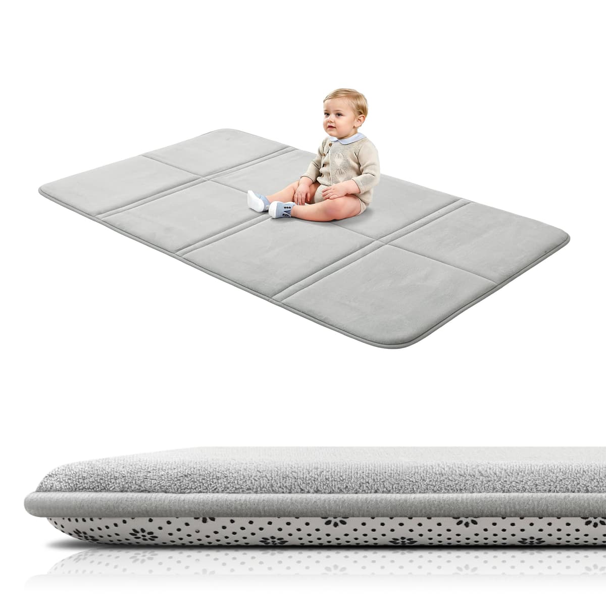 BYBYME 3cm Thick Baby Play Mat for Floor, 80 * 150cm Foldable Playpen Mat with Non-Slip Backing for Infant, Kids and Toddler Crawling, and Perfect Carpets for Yoga, Exercise, Grey