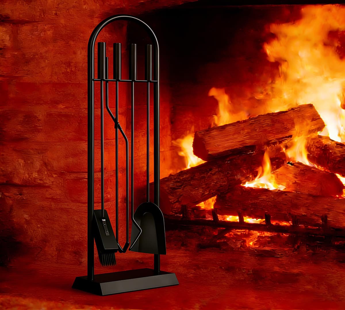 Kingson - Juego de 5 accesorios clásicos para chimenea, elegante kit de herramientas para fuego, color negro, 23x14x68cm