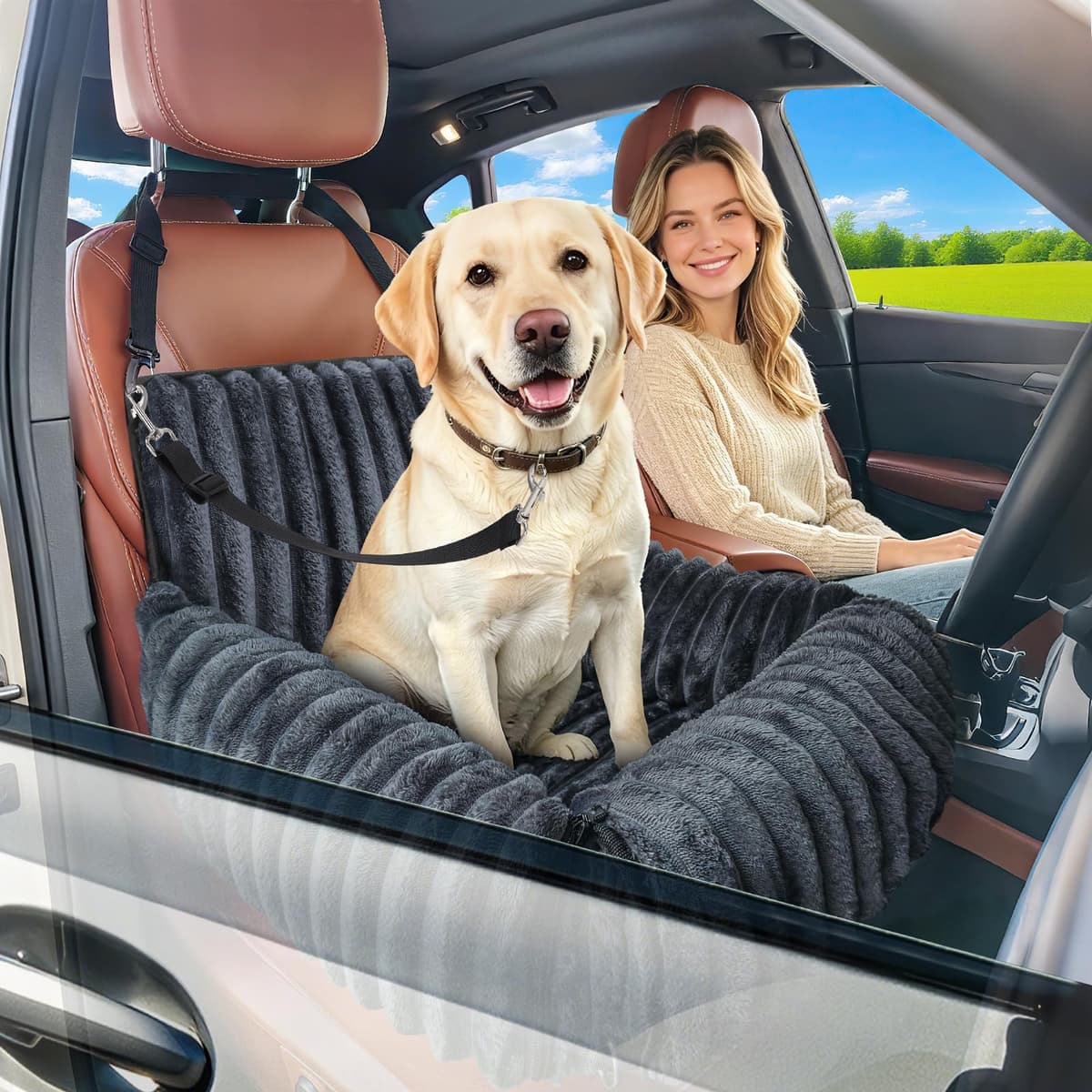 MIXJOY Dog Car Seat with Thick Cushion for Dogs&Cats Under 40lbs, Dog Booster Seats Dog Car Bed with Memory Foam to Prevent Carsick, Detachable Washable Pet Car Seat with 3 Safety Belts(Grey)