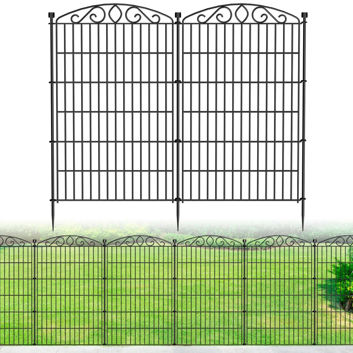 12 Panel No Dig Decorative Garden Fence - 107cm H x 7.8 m L, Tall Animal Barrier for Dogs Rabbits, Rustproof Metal Wire Panels for Yard, Patio, and Outdoor Border Use