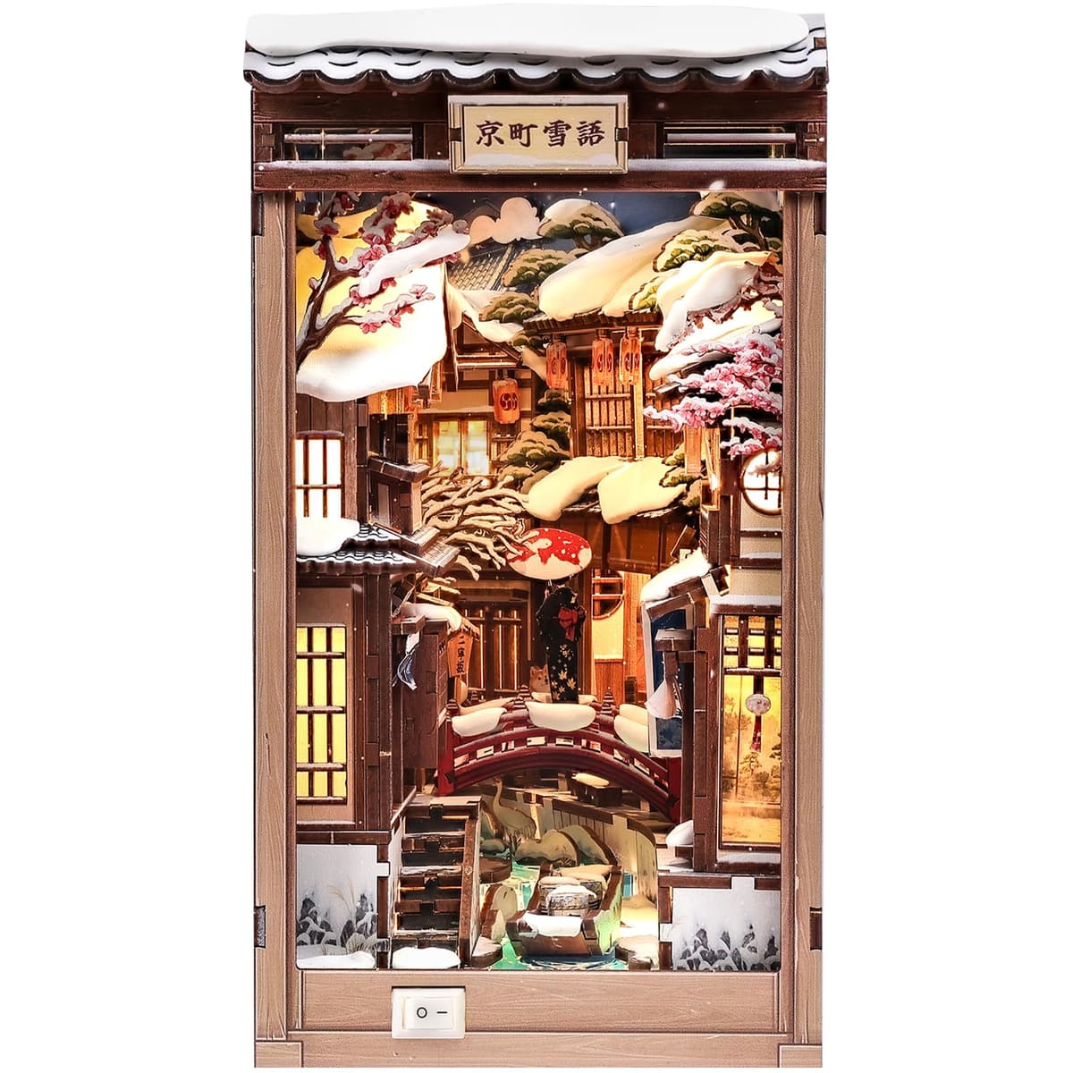Book Nook Kit Fsolis – Susurro de Nieve en Kioto, Escena Japonesa Casa de Muñecas, Puzzle 3D, Decoración Estanterías, Regalo Adultos
