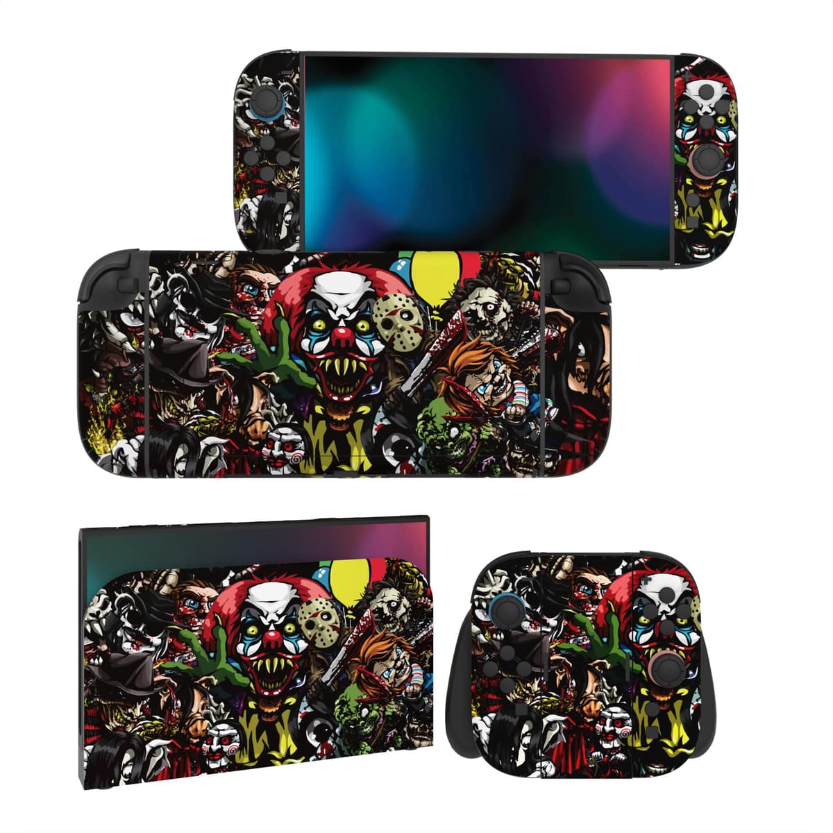 PlayVital 2 Sets de Fundas Adhesivas de Vinilo para Nintendo Switch 2 (2025), Pegatinas Personalizadas para Consola, Grips, Dock y Agarre, Protector Decorativo Completo (Fiesta de Miedo)