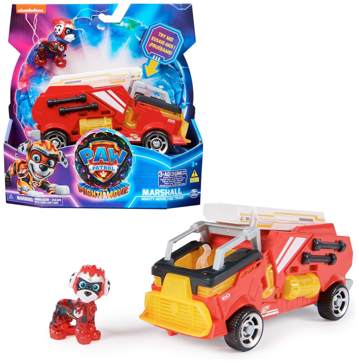 Paw Patrol Patrulla Canina - Figura Marshall Y Coche Juguete con Luces Y Sonidos DE LA SUPERPELÍCULA - 6067509 - Juguetes Niños 3 Años + - Patrulla Canina Juguetes - Regalo Niño 3 años +