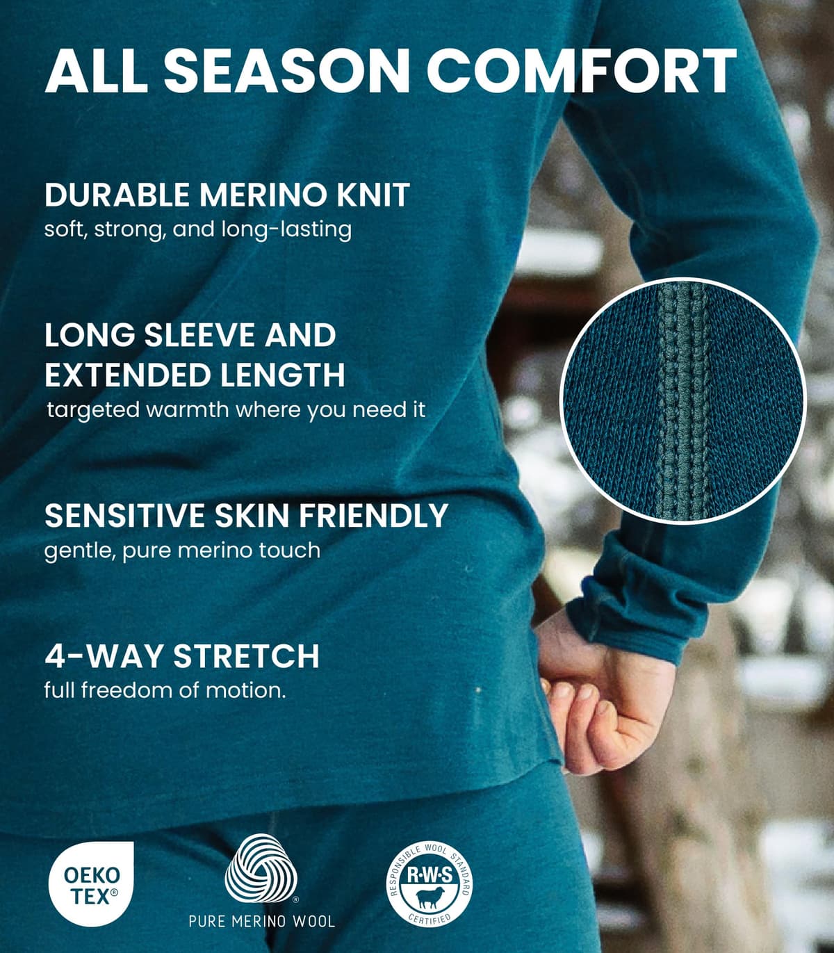 Merino.tech Merino Wool Base Layer - Mens 100% Merino Wool Long Sleeve Thermal Shirts Heavyweight, Midweight, Lite with Socks — view 4