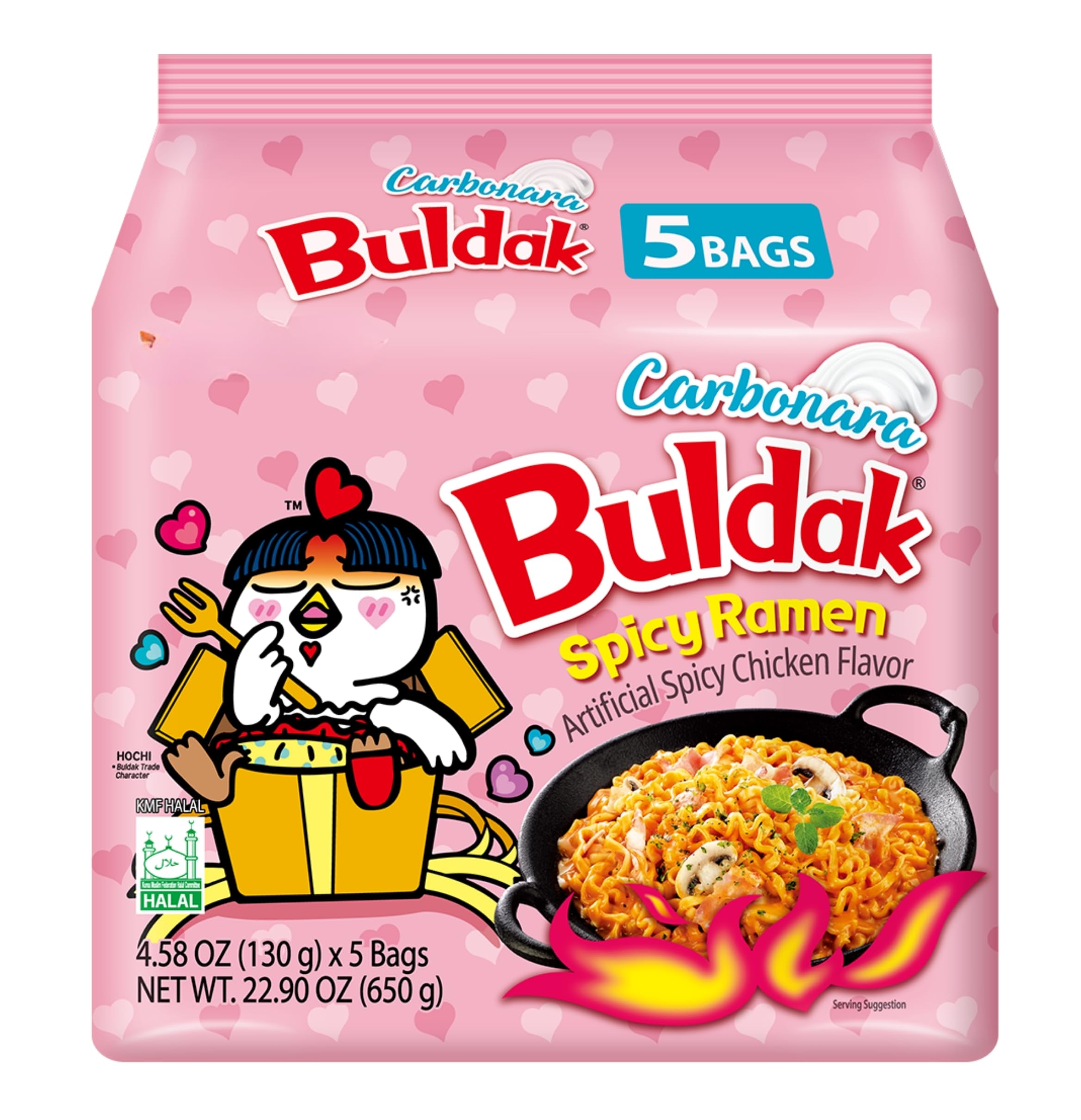 Samyang Buldak Carbonara Ramen Coreano – Fideos Picantes Instantáneos con distintos Sabores - Pack Laborawi (5x130g)