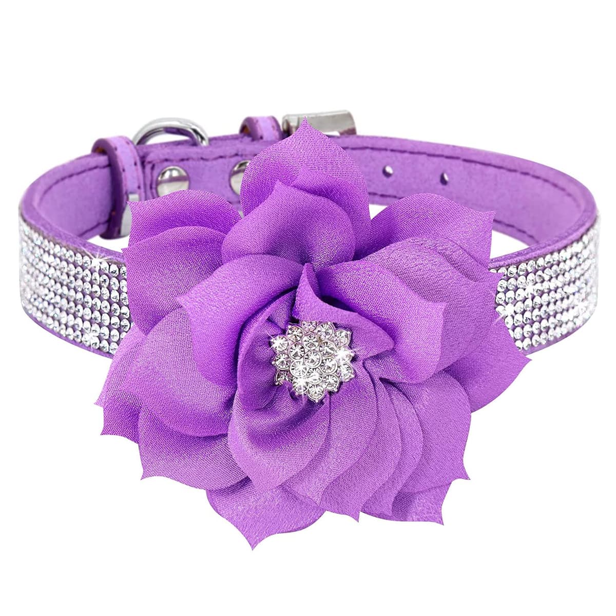 Rhinestone Dog Collar, Cute Dazzling Sparkling Soft Suede Leather Dog Cat Rhinestone Collar Crystal Diamond Pet Dog Puppy Collar (S, Purple-6)