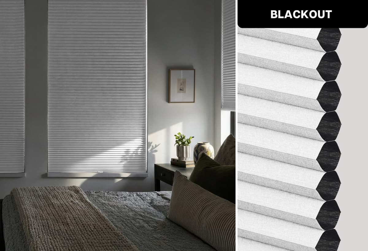 LazBlinds Cordless Cellular Shades, No Tools No Drill Blackout Honeycomb Shades Pleated Blinds for Windows, 35'' W x 48'' H, Silver White — view 4