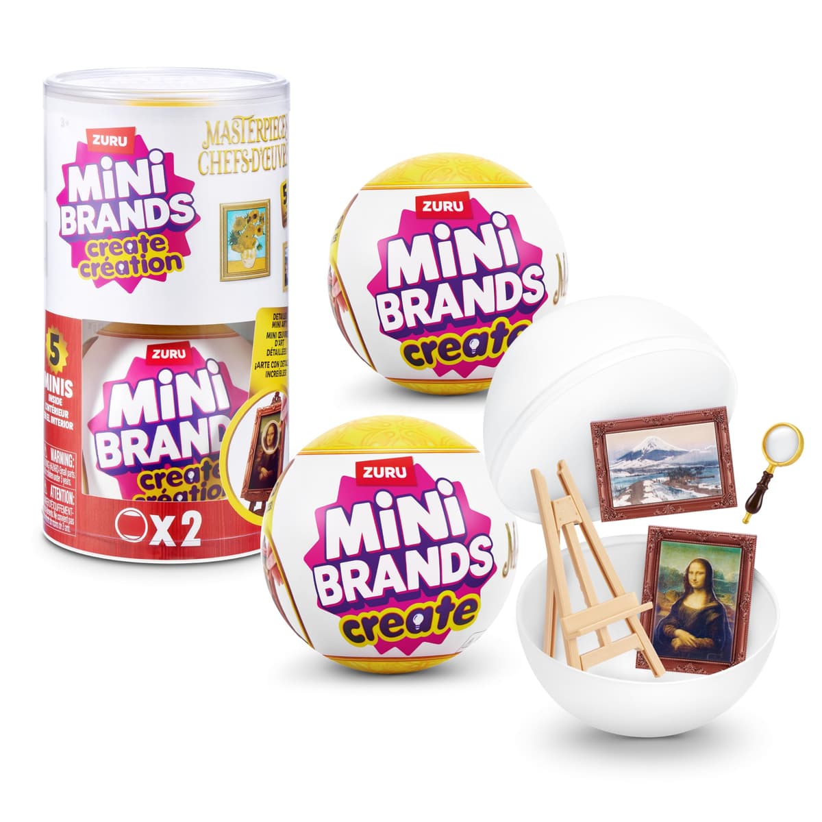 Mini Brands Create Mini Masterpieces Series 1, Cápsula 2 Pack de ZURU, Coleccionables de Miniaturas Reales de Obras Maestras, Cápsulas Misteriosas de Mini Obras de Arte Famosas y Accesorios