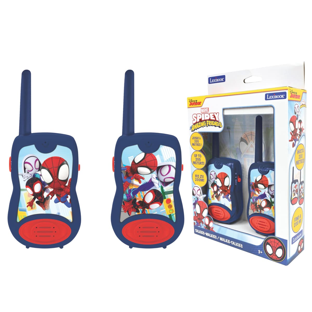 Lexibook, Spidey y su superequipo, Walkie-talkies 200m, Juego de comunicación para niños, 2 Canales de comunicación, Clip para cinturón, a Pilas, Azul/Rojo, TW12SP1