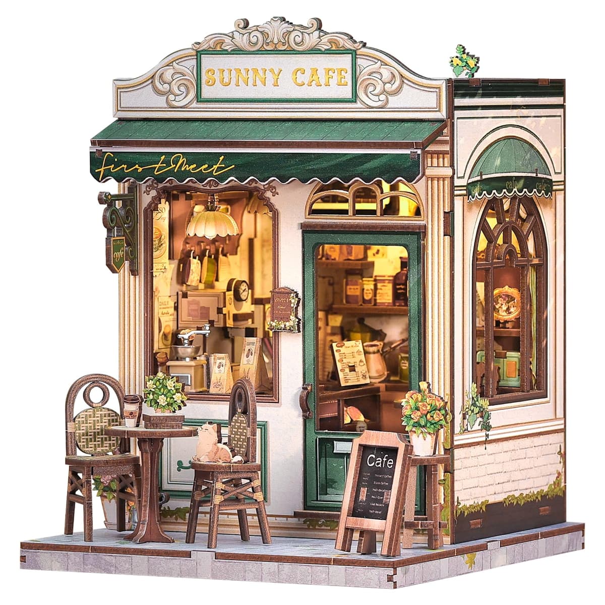 Fsolis Book Nook Kit - Miniature Dollhouse Coffee Shop | Puzzle 3D DIY para decoración de estanterías | Regalo Atemporal para niñas y Mujeres artísticas (Sunny Cafe)