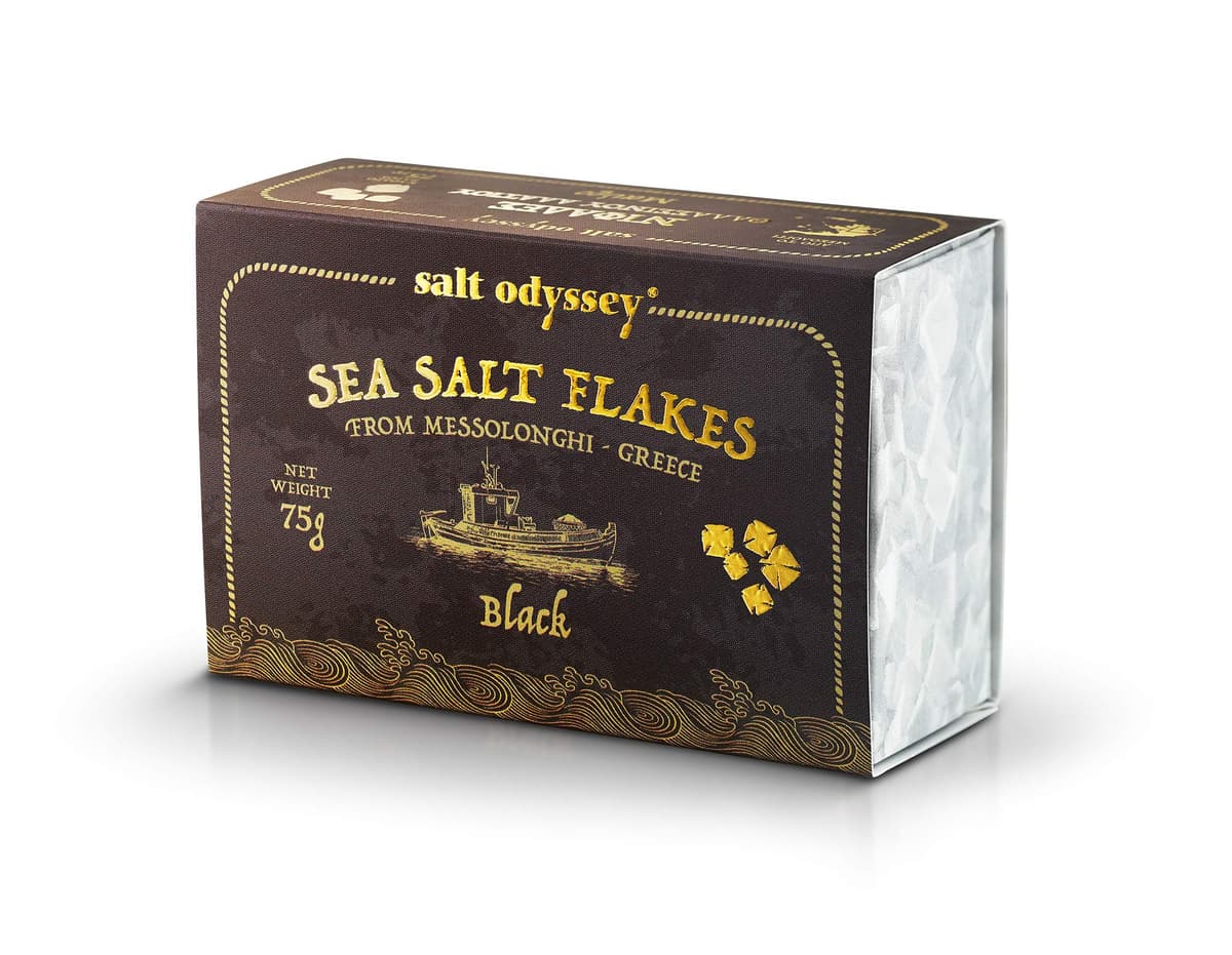 Salt Odyssey Escamas de Sal Marina Negras, Paquete de 3 x 75 g (Total: 225 g)