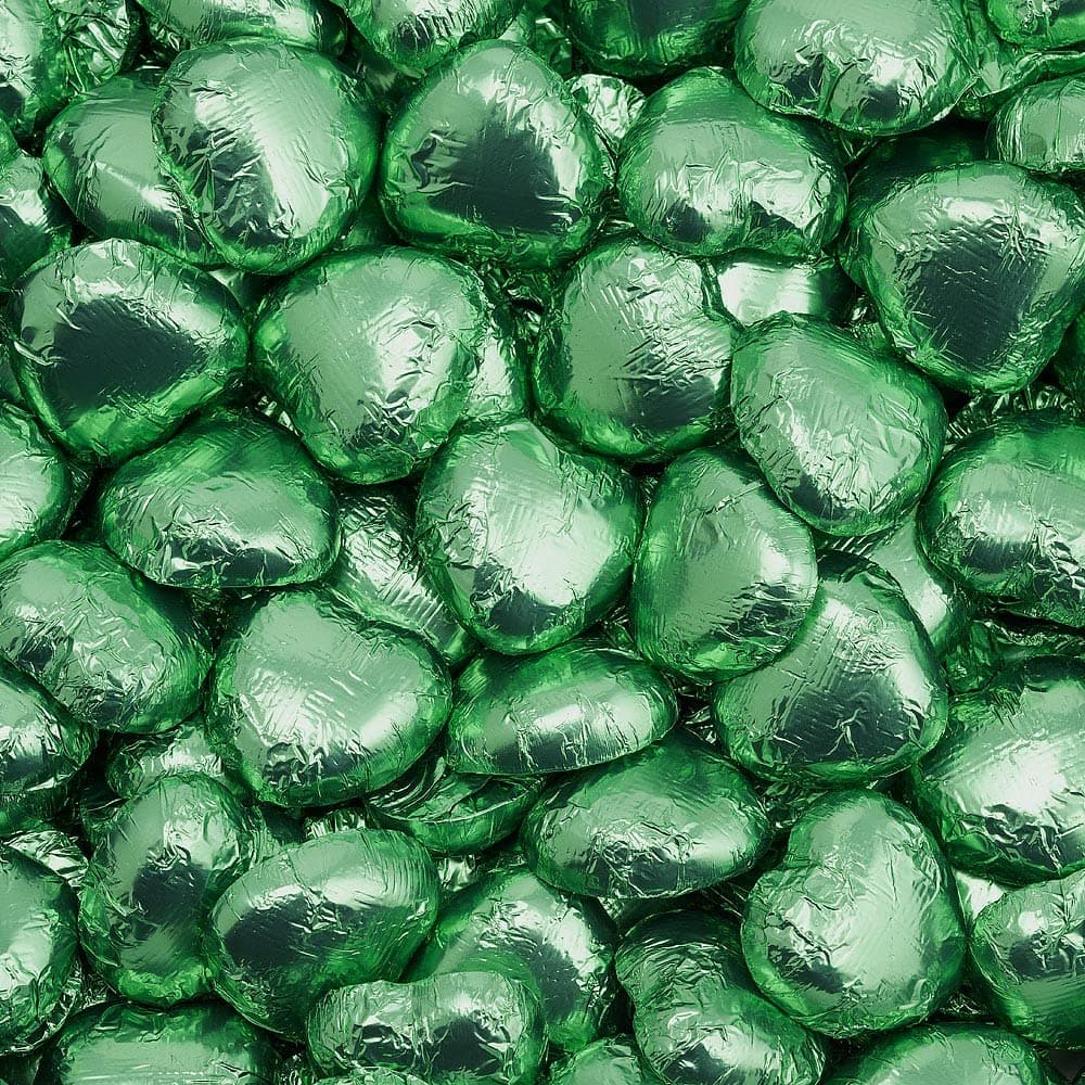 Italian Options Milk Chocolate Foiled Hearts, 100 Chocolates, Green Foil