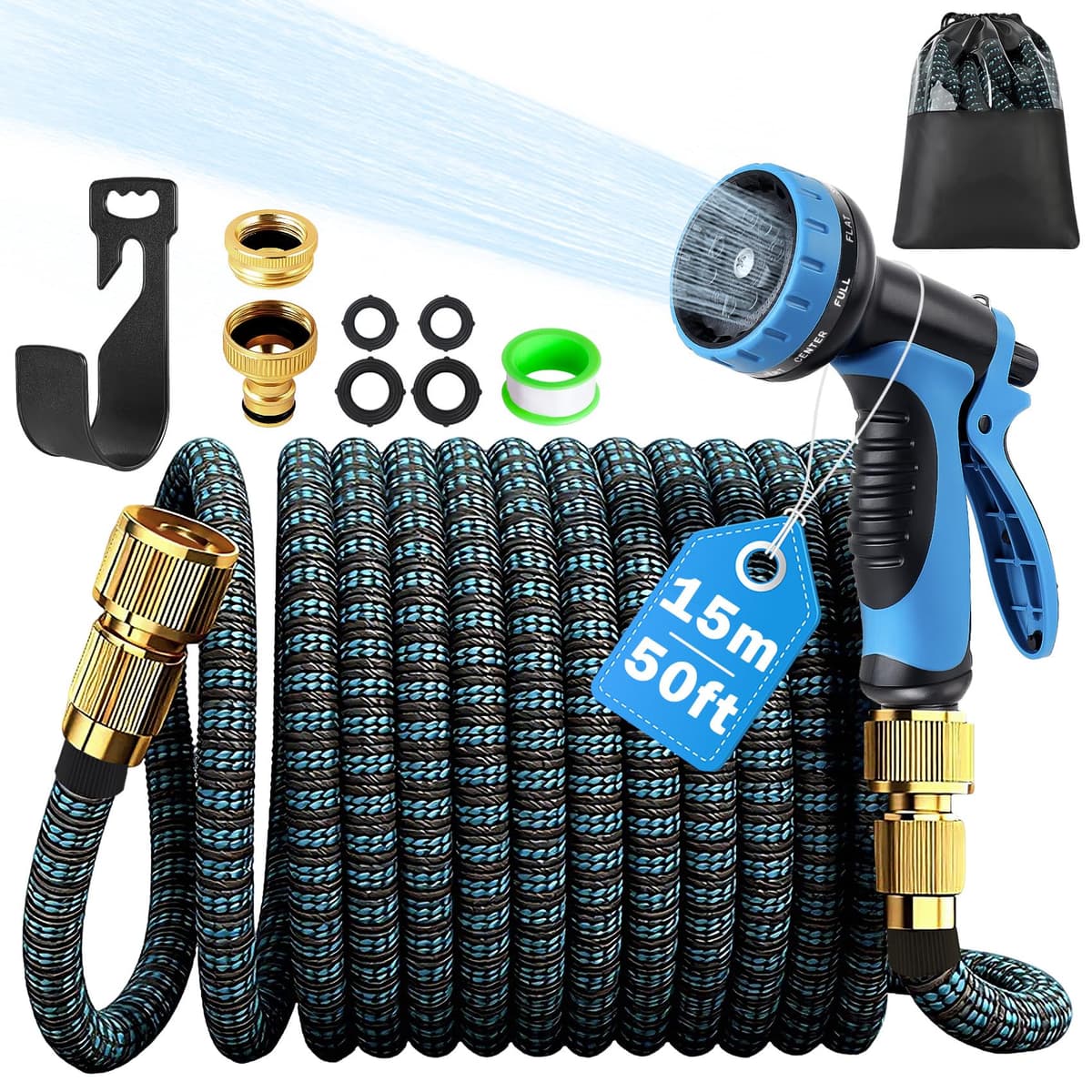 Expandable Garden Hose - Upgraded 3-Layer Latex Hose Pipe 50ft 15m Leak-Proof, Expanding Hose with Spray Gun, Stretchy Magic Hose with Fittings,No-Kink Flexible Water Hose for Garden,Pet,Car Cleaing