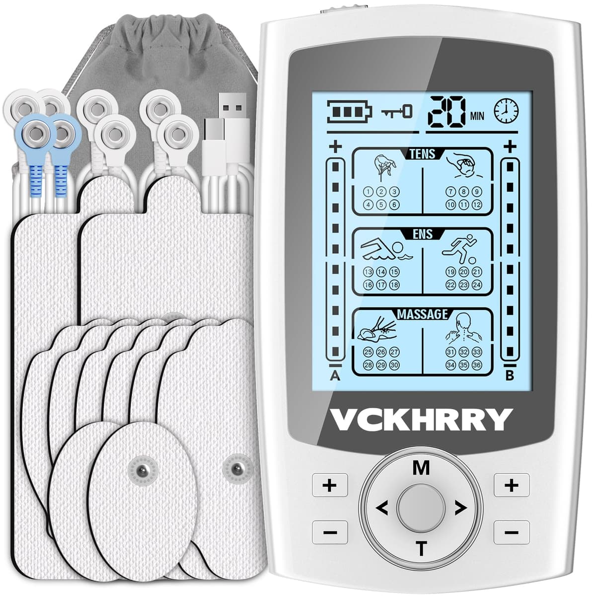 Electroestimulador Muscular 3 en 1 TENS EMS Masaje Electrodos con 36 Programas 2 Canales 10 Electrodos TENS 20 Niveles de Intensidad para Muscular Relajación