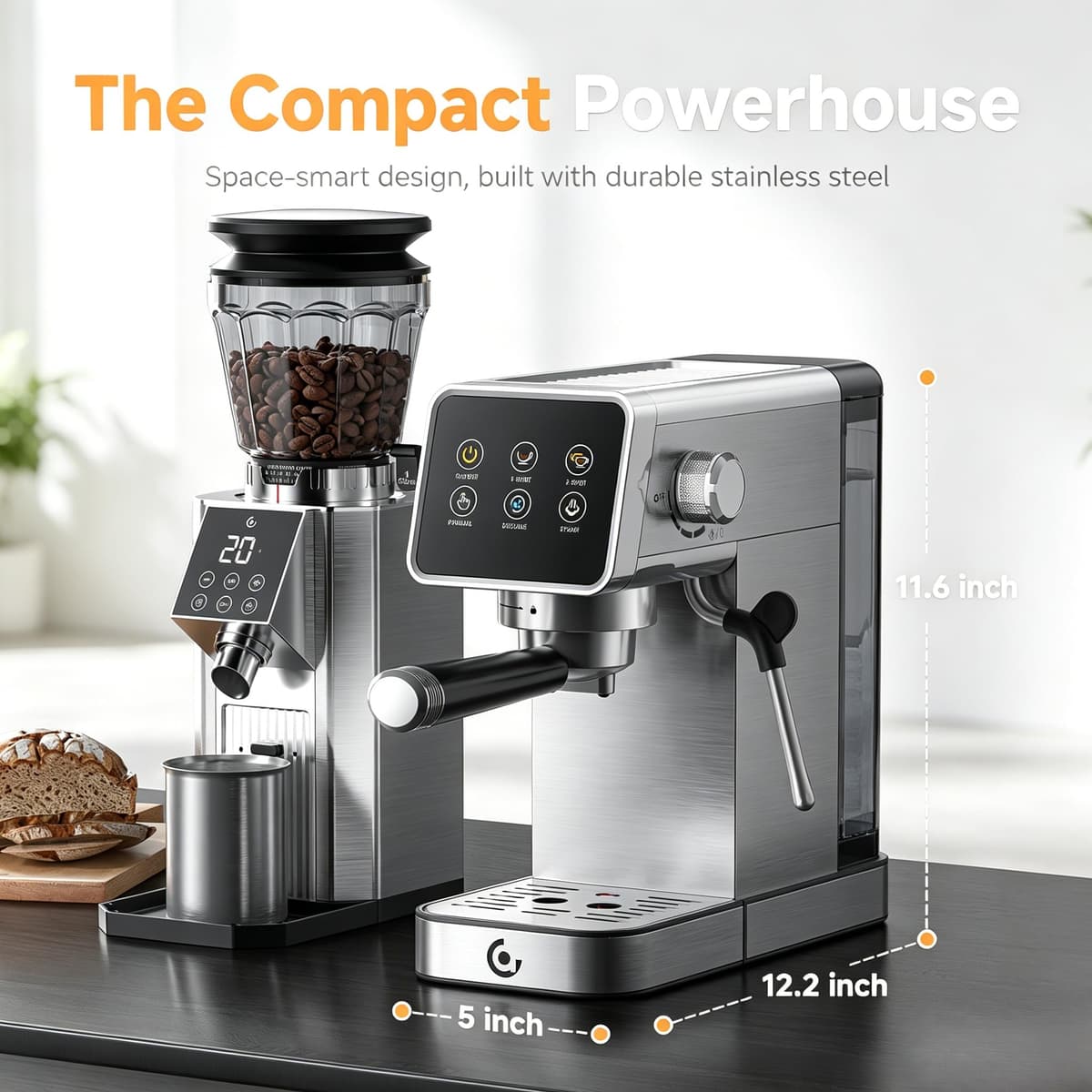 AMZCHEF Espresso Coffee Maker Self-Cleaning Function and Milk Frother — view 2