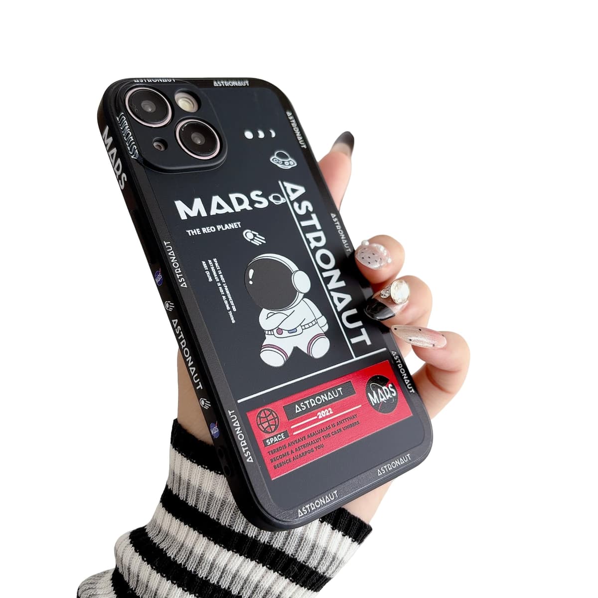 Yonds Queen for iPhone 14 Plus Cute Case, Cool Cartoon Astronaut Space Mars Rocket Design Stylish Bumper TPU Rubber Protective Anti-Slip Shockproof Fashion Case(Black, iPhone 14 Plus)