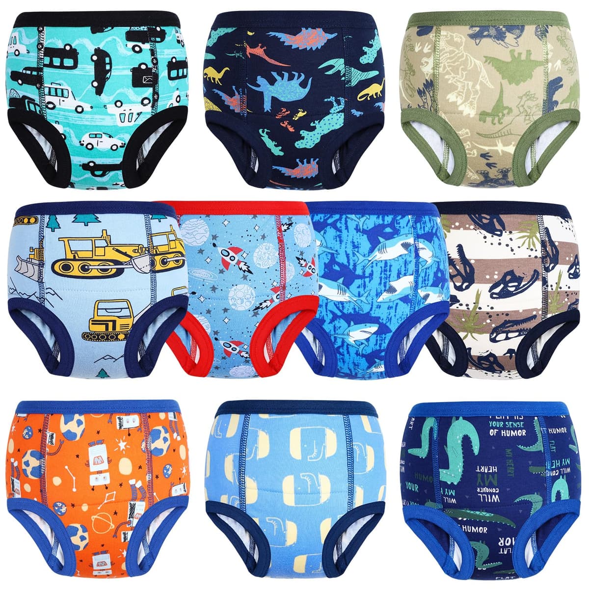 FLYISH DIRECT Calzones de Entrenamiento 10 Paquetes, Bragas de Aprendizaje Niños, 100% Algodón Absorbentes Pantalones de Entrenamiento para Niños 3 Años, Azul Claro