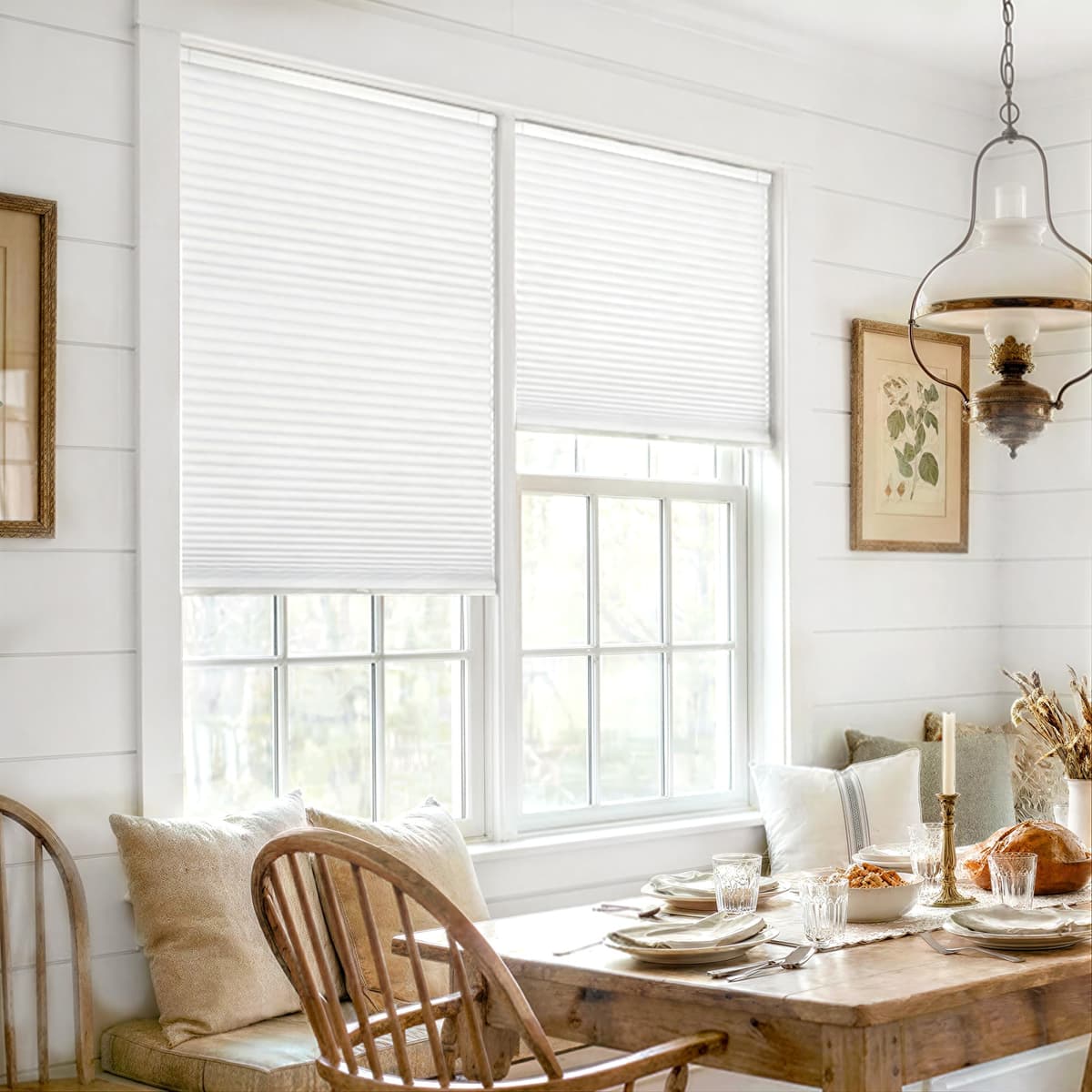 LazBlinds Cordless Cellular Shades, No Tools No Drill Blackout Honeycomb Shades Pleated Blinds for Windows, 35'' W x 48'' H, Silver White — view 5