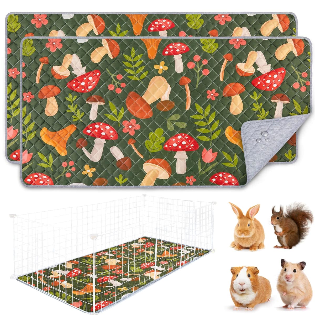 2 Pack Guinea Pig Cage Liner,Washable Guinea Pig Bedding,Reusable Guinea Pig Mat,Waterproof Super Absorbent Guinea Pig Mat,Brown,120x60CM